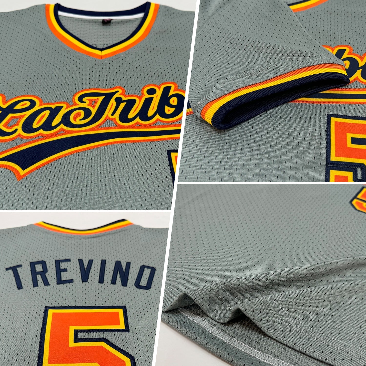 Custom Gray Orange Gold-Navy Authentic Throwback Baseball Jersey baseball jersey product view 2