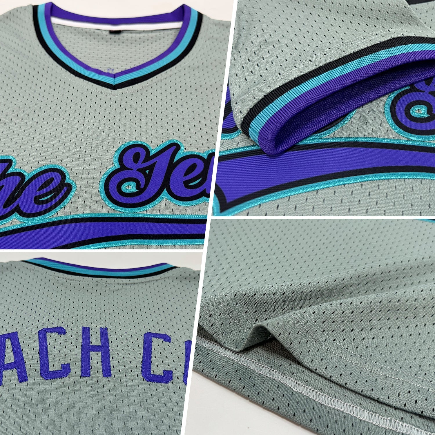 Custom Gray Purple Black-Teal Authentic Throwback Baseball Jersey baseball jersey product view 2