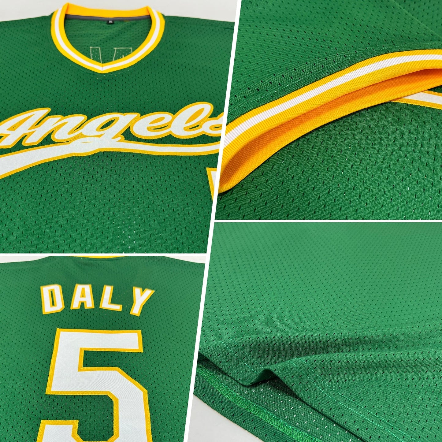Custom Kelly Green White-Gold Authentic Throwback Baseball Jersey baseball jersey product view 2