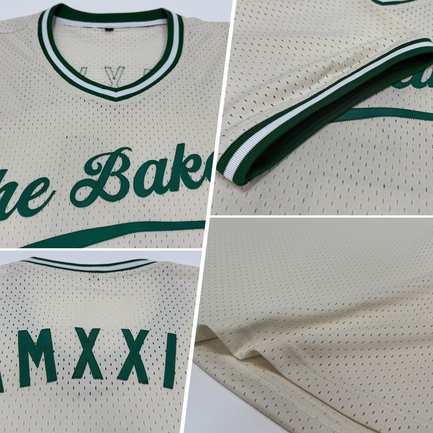 Custom Cream Kelly Green-White Authentic Throwback Baseball Jersey baseball jersey product view 2