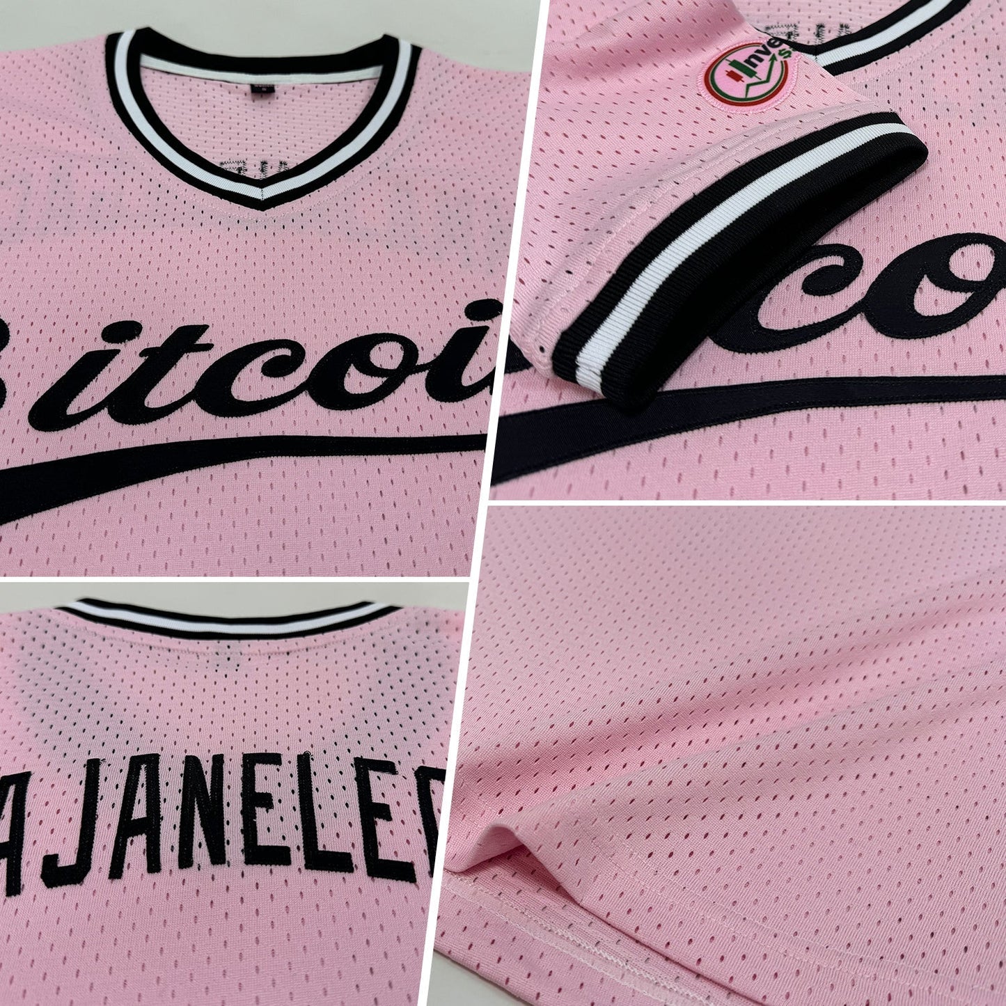 Custom Light Pink Black-White Authentic Throwback Baseball Jersey baseball jersey product view 2