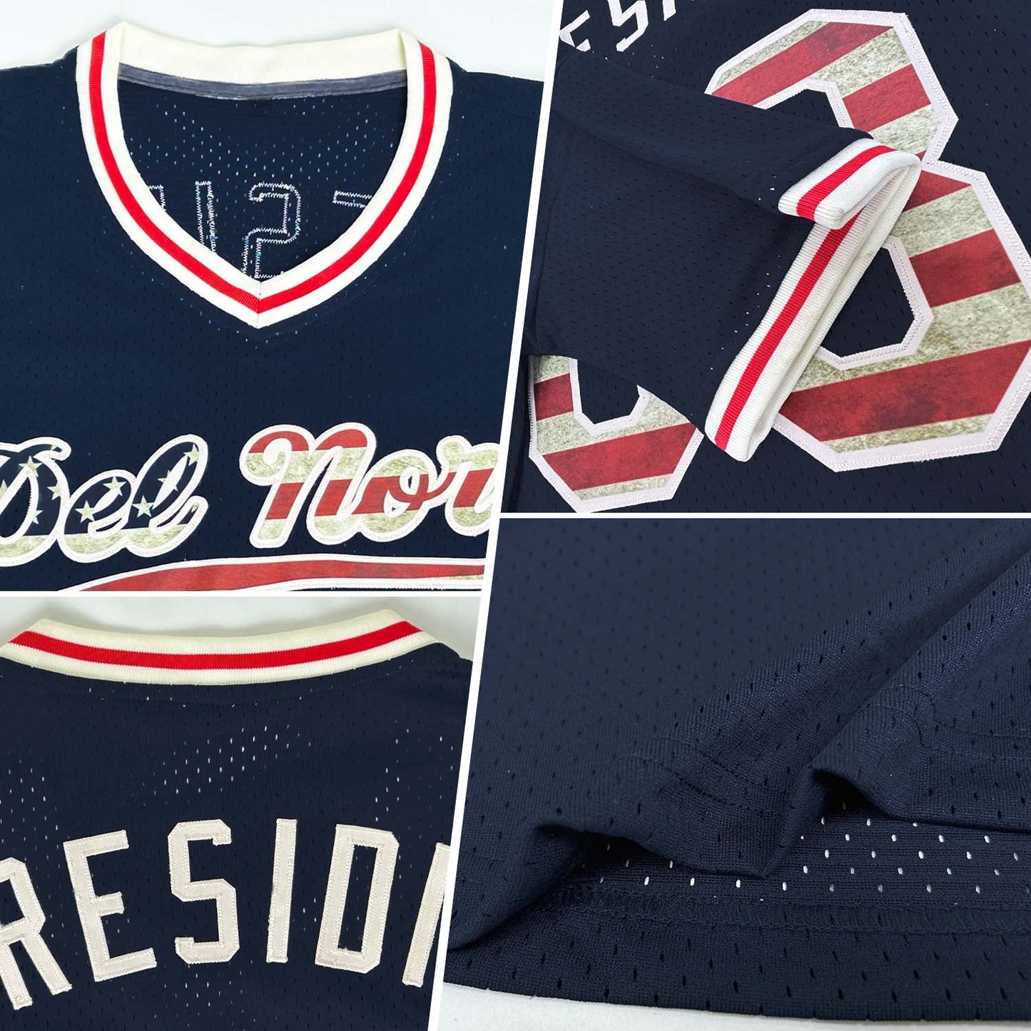 Custom Navy Vintage USA Flag Cream-Red Authentic Throwback Baseball Jersey baseball jersey product view 2