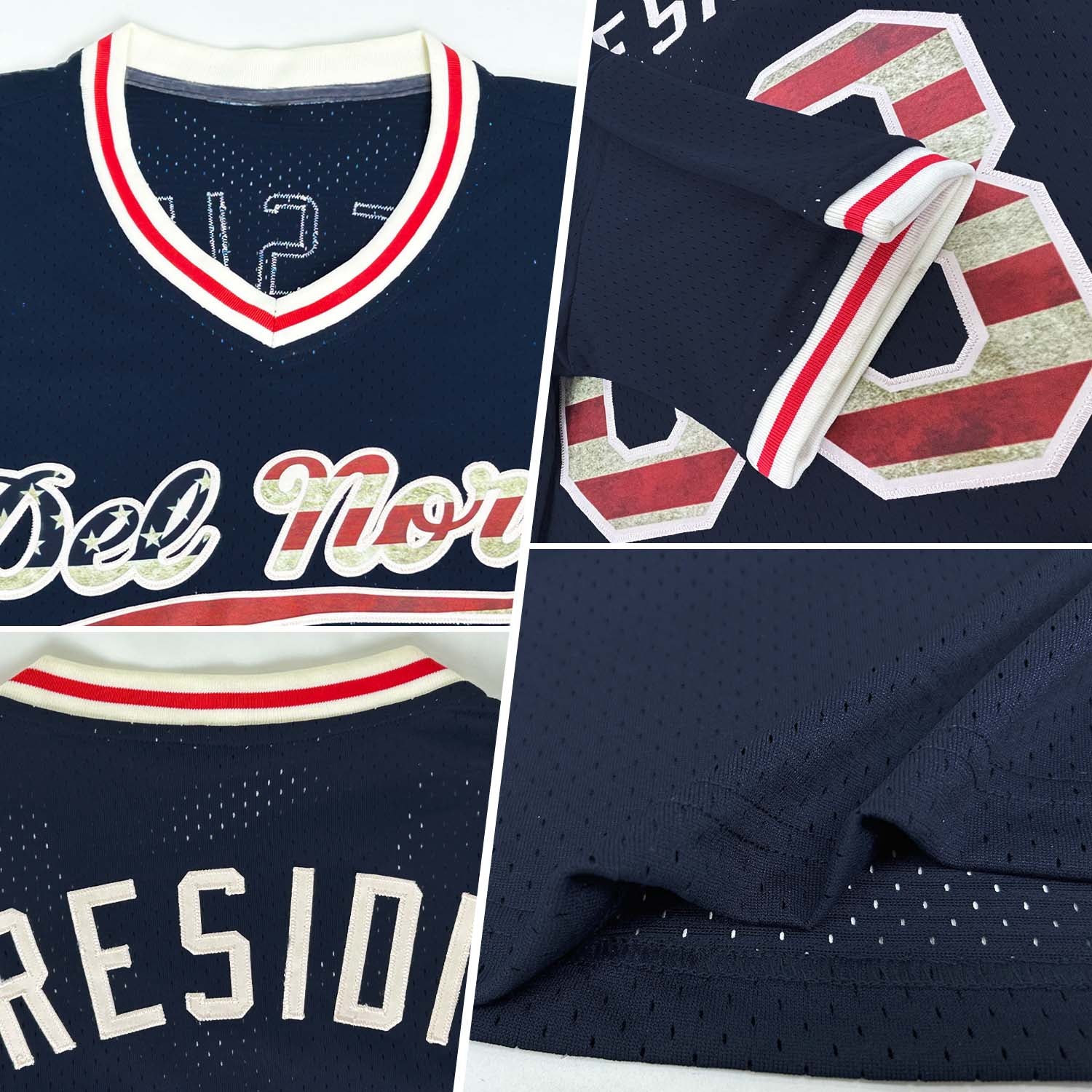 Custom Navy Vintage USA Flag Cream-Red Authentic Throwback Baseball Jersey baseball jersey product view 2
