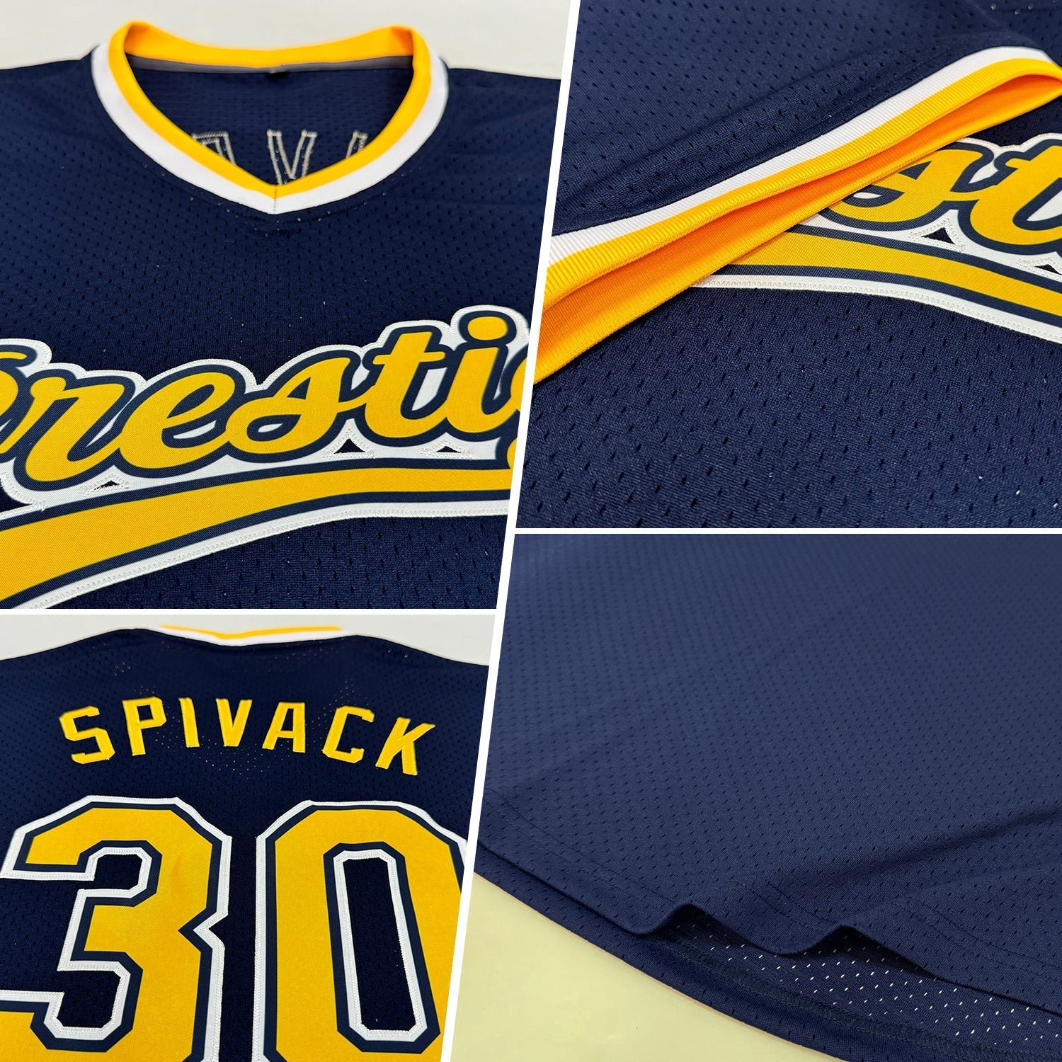 Custom Navy Gold-White Authentic Throwback Baseball Jersey baseball jersey product view 2