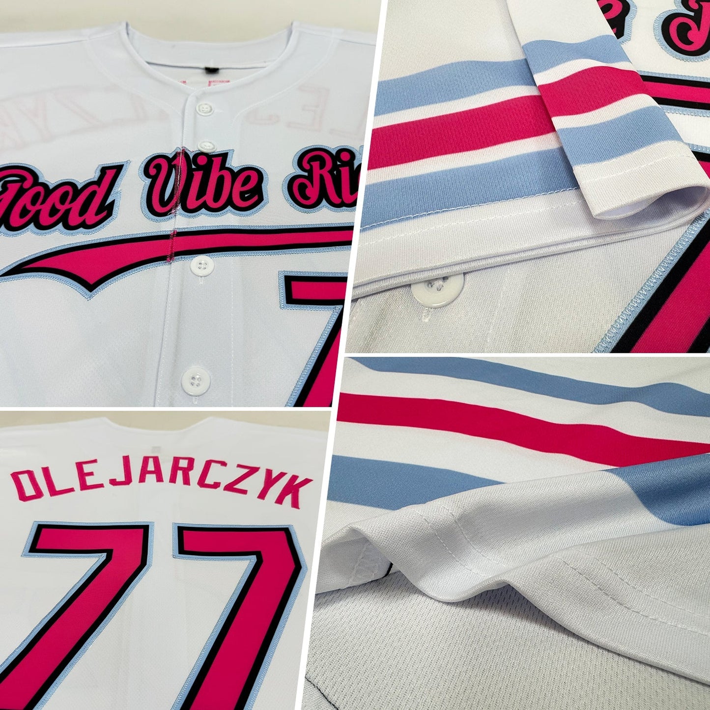 Custom White Pink Black-Light Blue Line Authentic Baseball Jersey baseball jersey product view 2