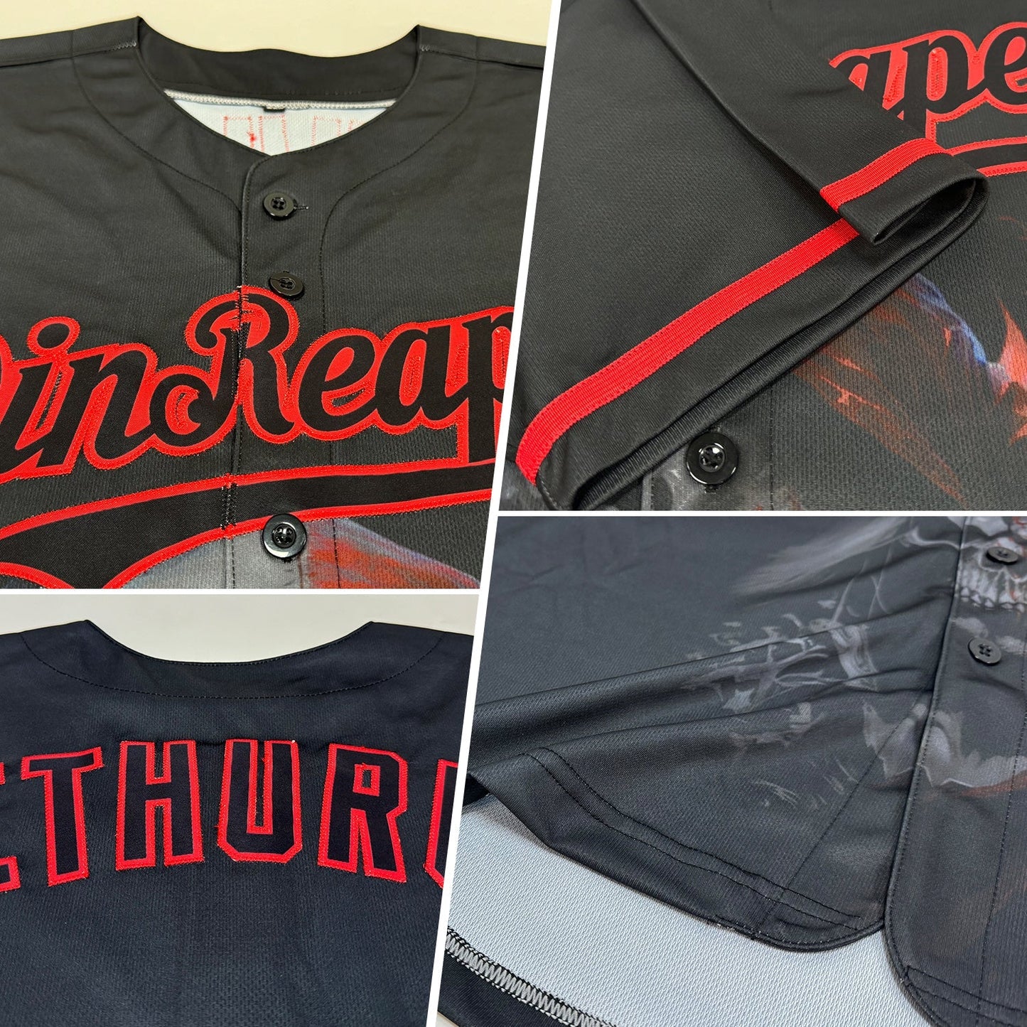 Custom Black Red 3D Skull Fashion Authentic Baseball Jersey baseball jersey product view 2