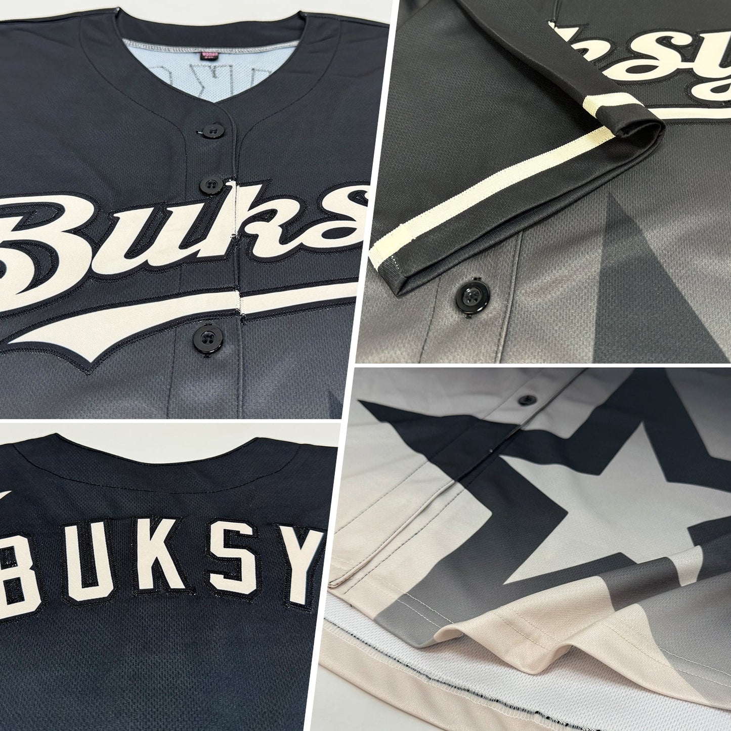 Custom Black Cream 3D Pattern Design Gradient Style Twinkle Star Authentic Baseball Jersey baseball jersey product view 2