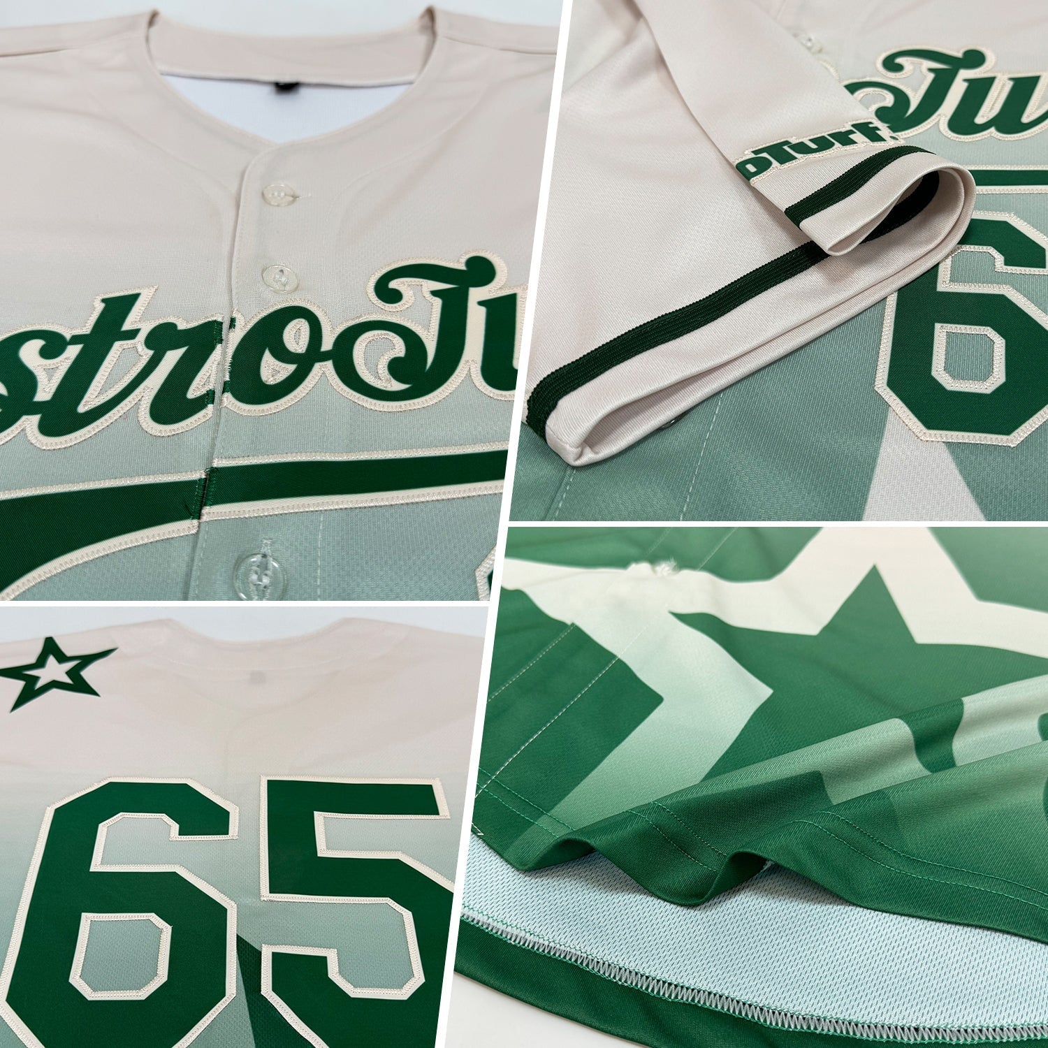 Custom Cream Green 3D Pattern Design Gradient Style Twinkle Star Authentic Baseball Jersey baseball jersey product view 2