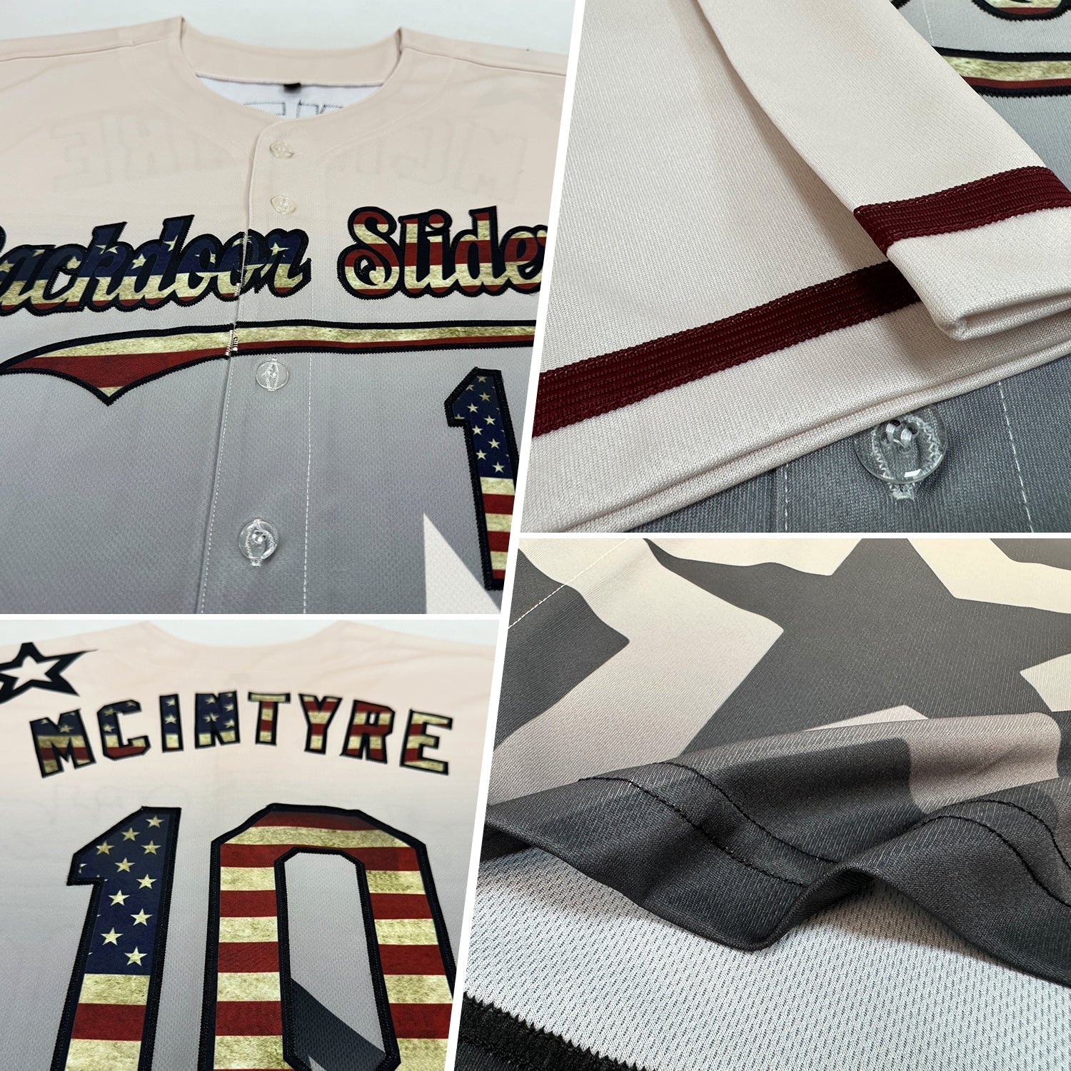 Custom Cream Vintage USA Flag-Black 3D Pattern Design Gradient Style Twinkle Star Authentic Baseball Jersey baseball jersey product view 2