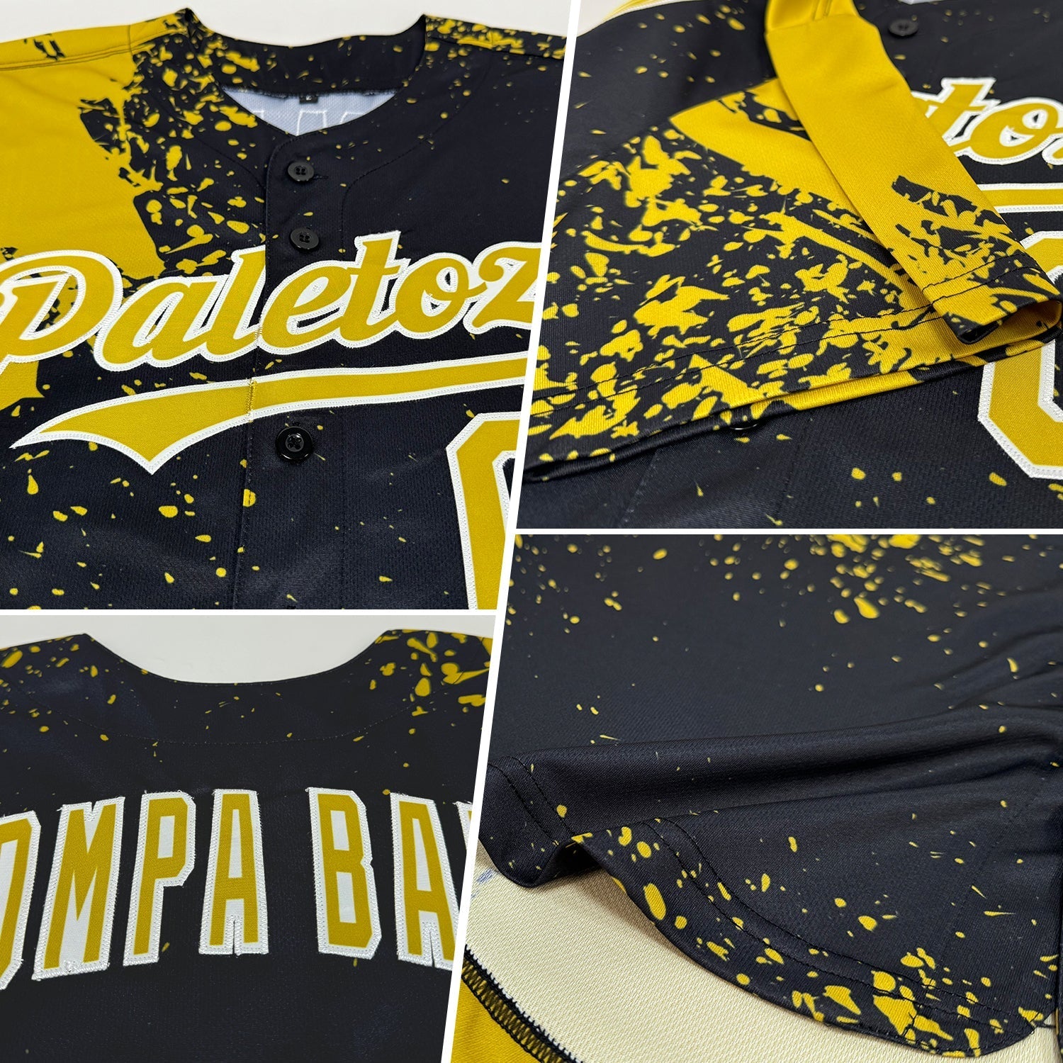 Custom Old Gold Black-White 3D Pattern Design Abstract Brush Stroke Authentic Baseball Jersey baseball jersey product view 2