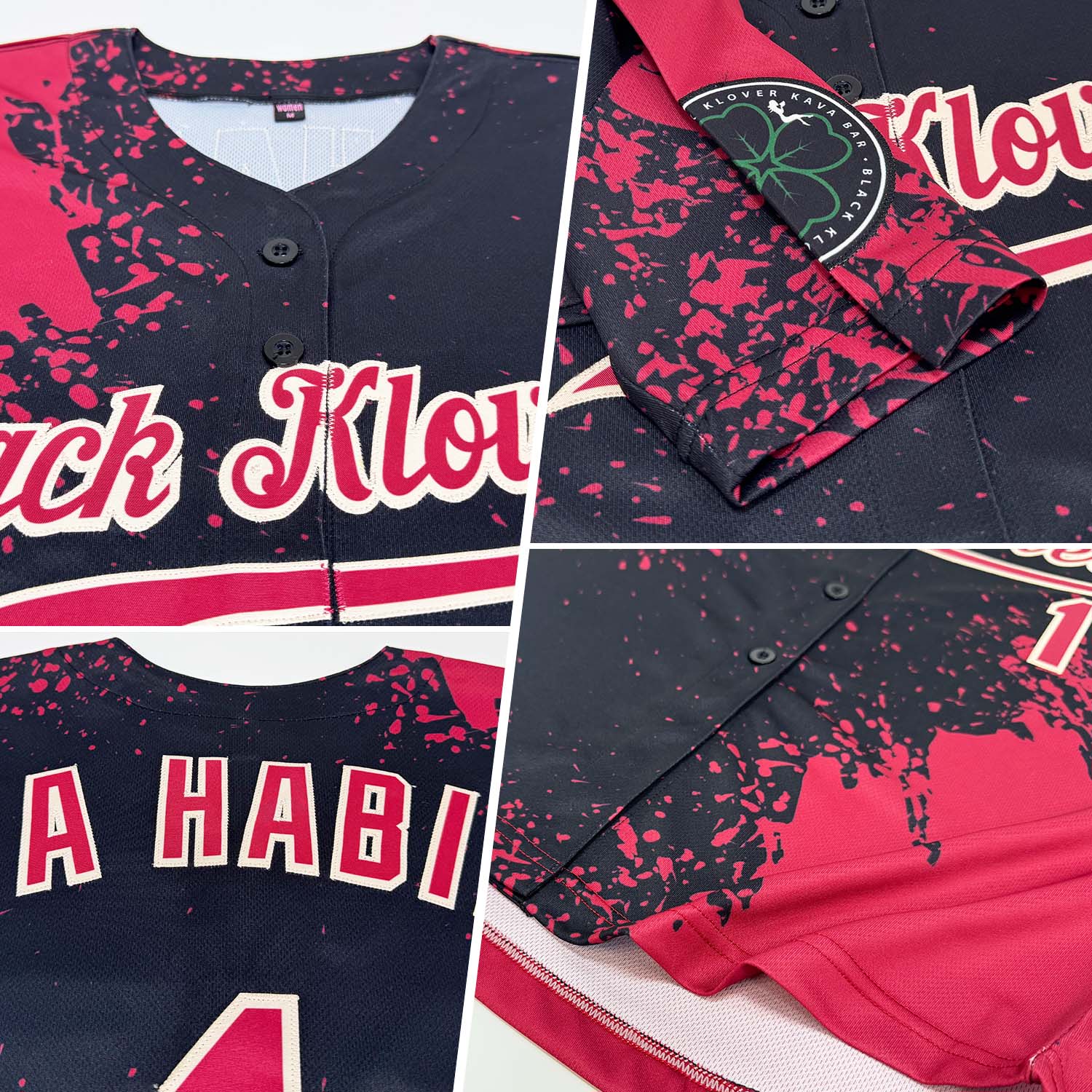 Custom Crimson Black-Cream 3D Pattern Design Abstract Brush Stroke Authentic Baseball Jersey baseball jersey product view 2