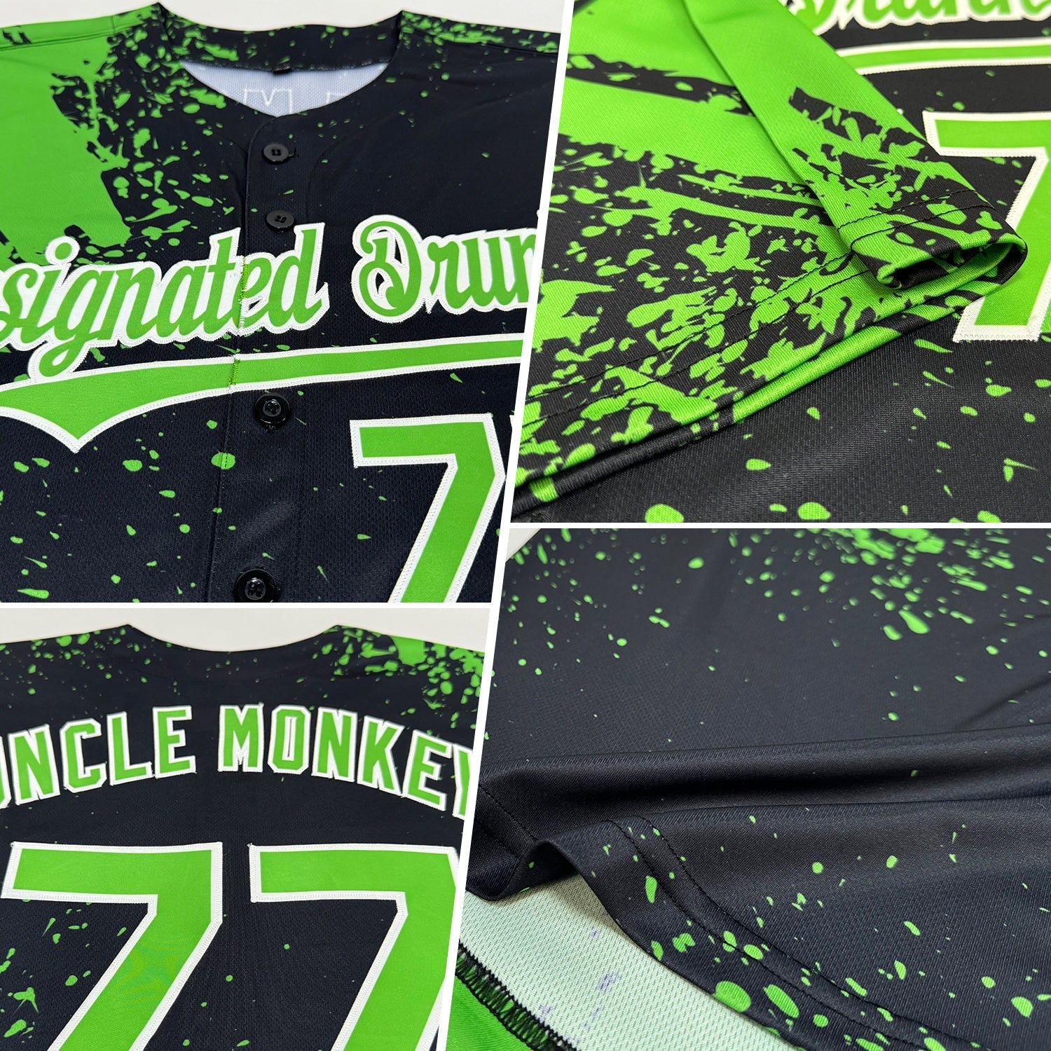 Custom Aurora Green Black-White 3D Pattern Design Abstract Brush Stroke Authentic Baseball Jersey baseball jersey product view 2