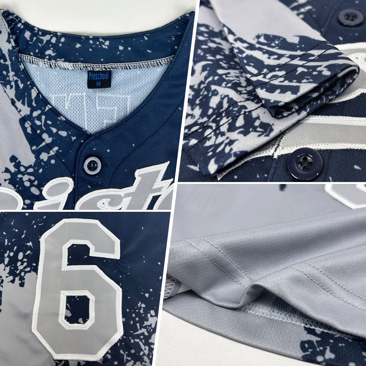 Custom Gray Navy-White 3D Pattern Design Abstract Brush Stroke Authentic Baseball Jersey baseball jersey product view 2