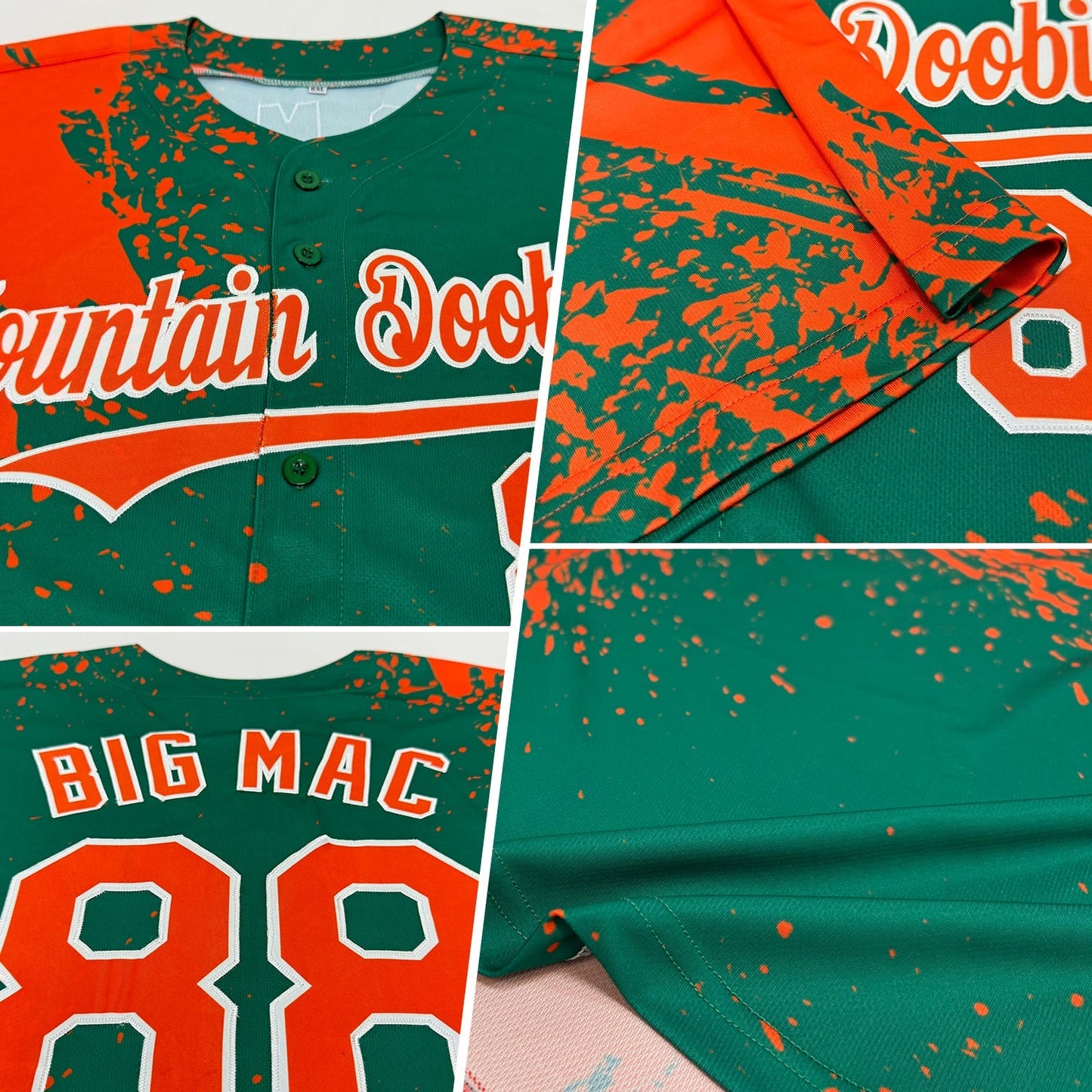 Custom Orange Kelly Green-White 3D Pattern Design Abstract Brush Stroke Authentic Baseball Jersey baseball jersey product view 2