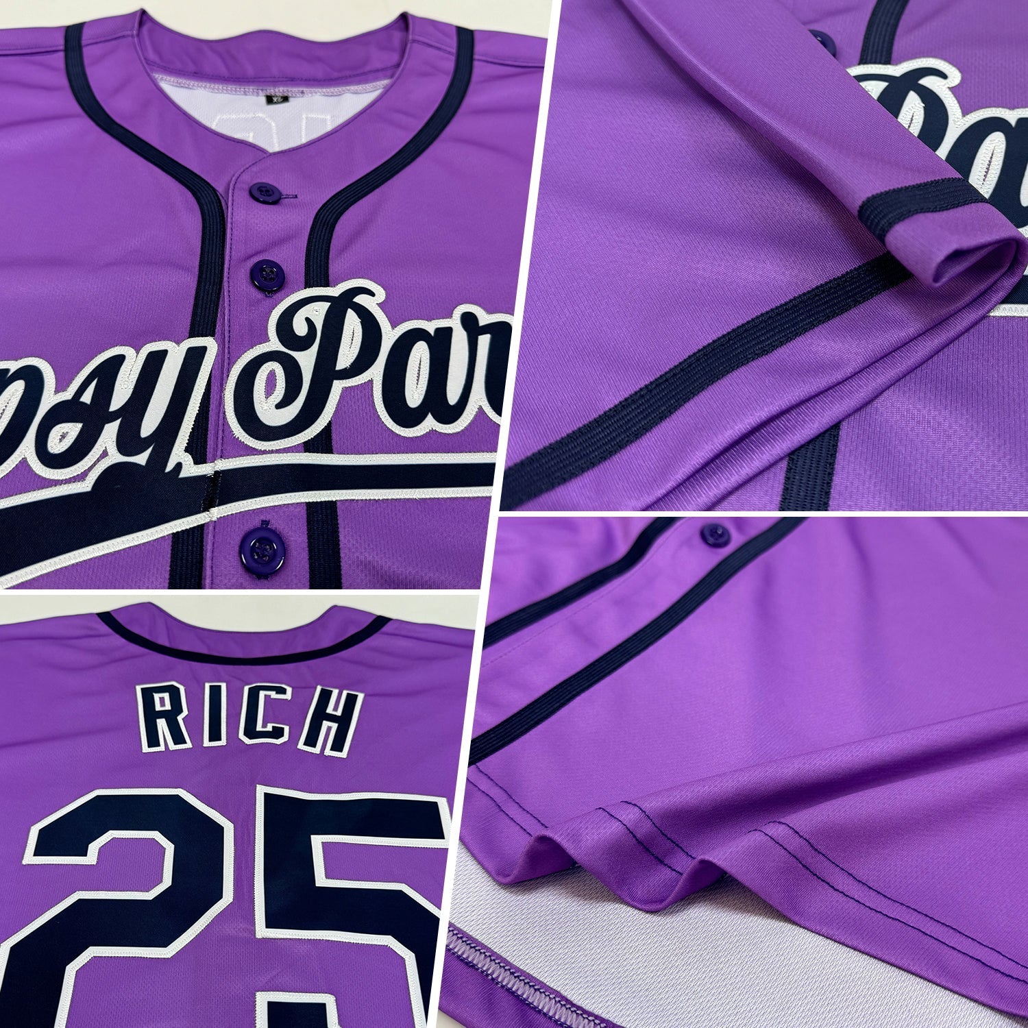 Custom Medium Purple Navy-White Authentic Baseball Jersey baseball jersey product view 2