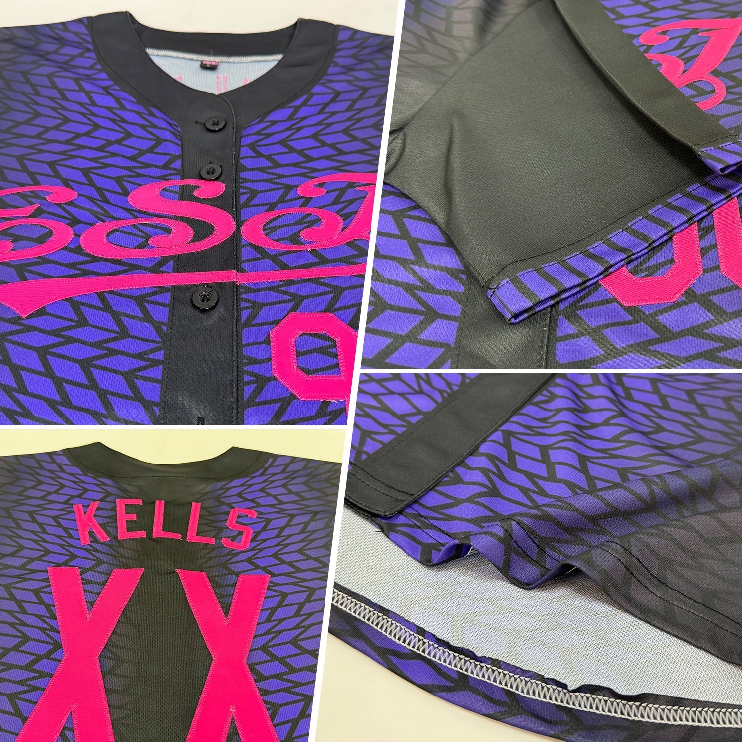 Custom Black Pink-Purple 3D Pattern Design Geometric Shapes Authentic Baseball Jersey baseball jersey product view 2
