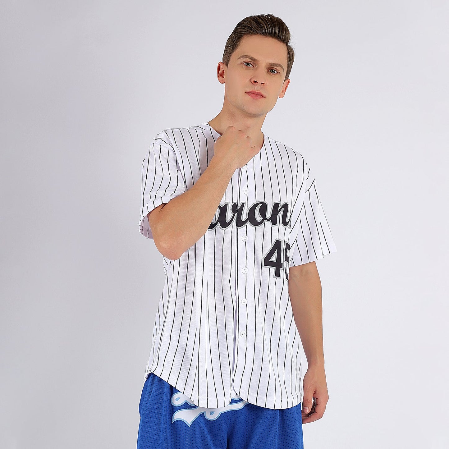 Custom White Black Pinstripe Black-Gray Baseball Jersey baseball jersey product view 2