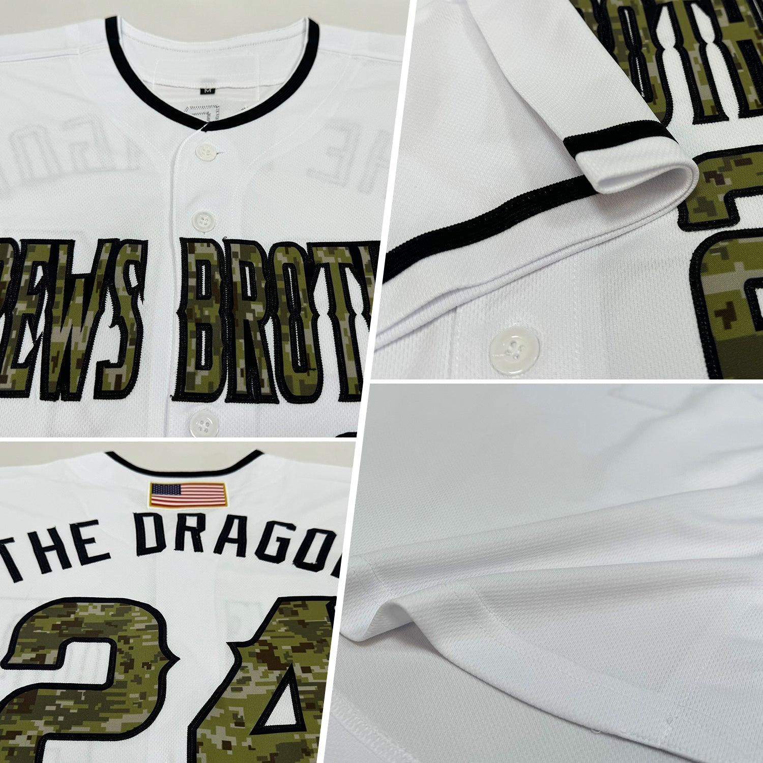 Custom White Camo-Black Authentic American Flag Fashion Baseball Jersey baseball jersey product view 2