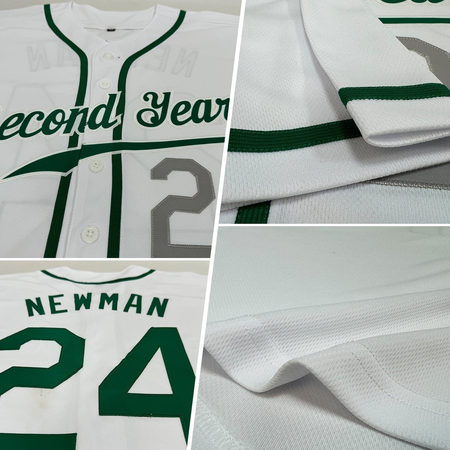 Custom White Kelly Green-Light Gray Authentic Baseball Jersey baseball jersey product view 2