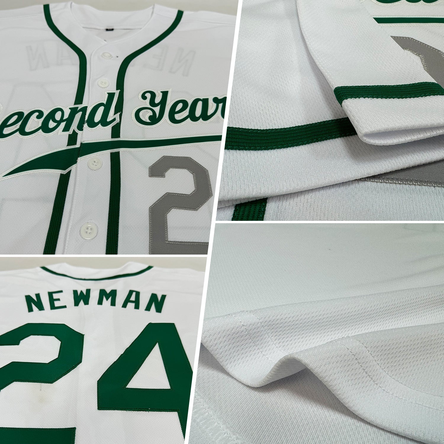 Custom White Kelly Green-Light Gray Authentic Baseball Jersey baseball jersey product view 2