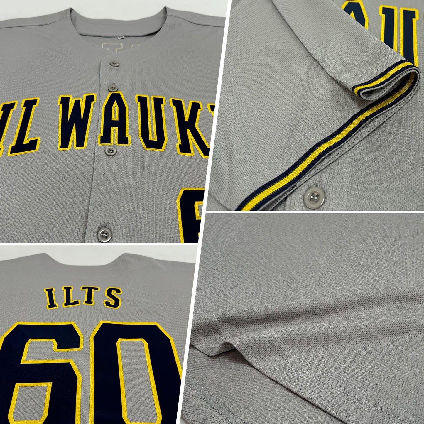 Custom Gray Navy-Gold Baseball Jersey baseball jersey product view 2