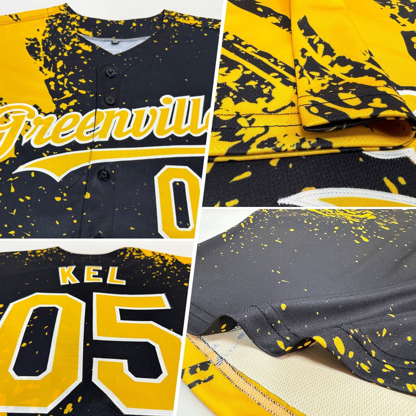Custom Black Gold-White 3D Pattern Design Abstract Brush Stroke Authentic Baseball Jersey baseball jersey product view 2