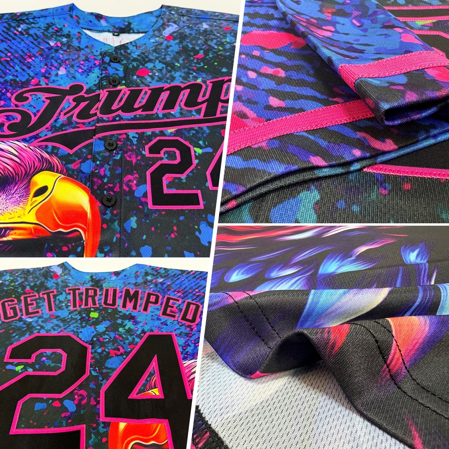 Custom Black Pink 3D Pattern Design Holi Festival Color Powder Authentic Baseball Jersey baseball jersey product view 2