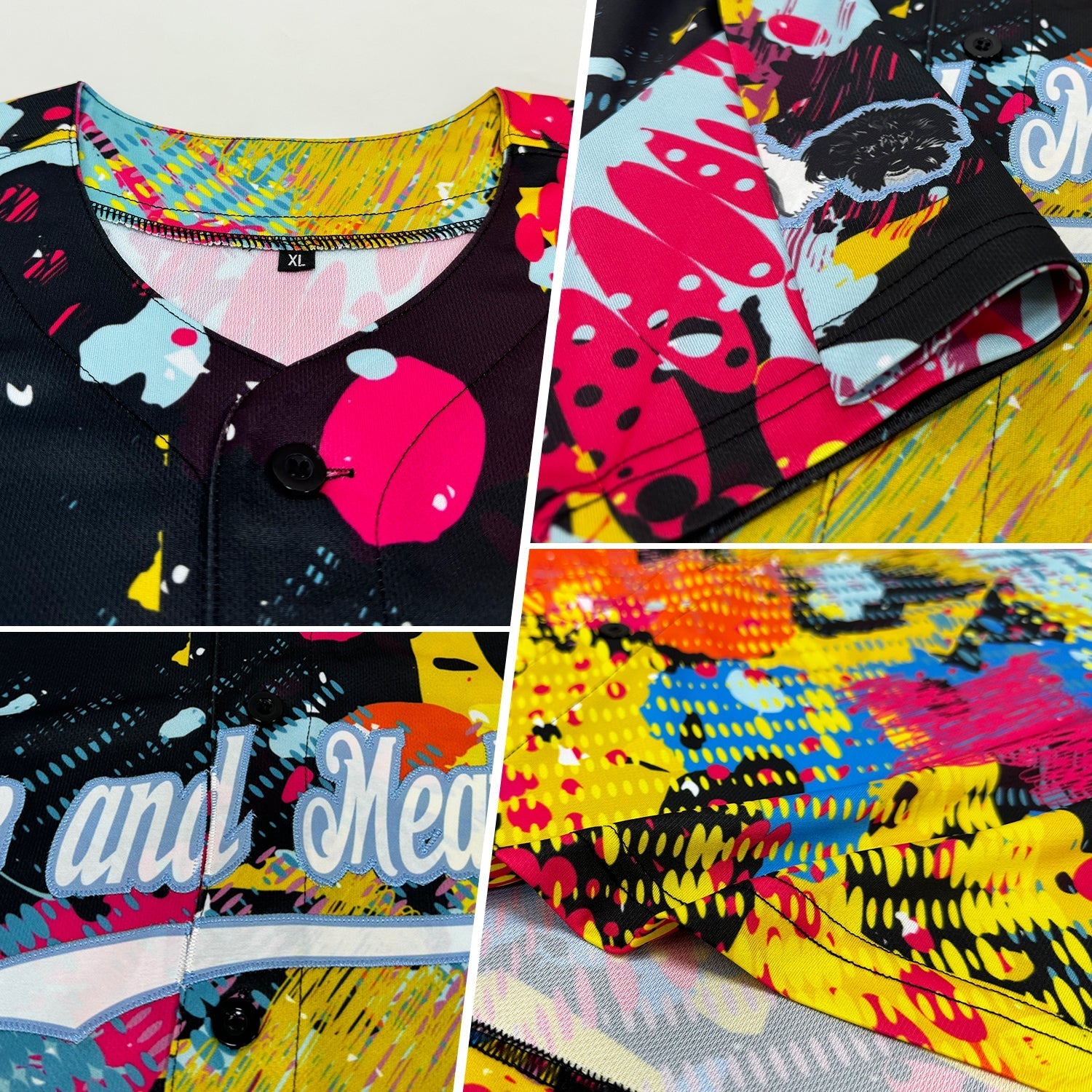 Custom Graffiti Bright Psychedelic Pattern White-Light Blue 3D Authentic Baseball Jersey baseball jersey product view 2