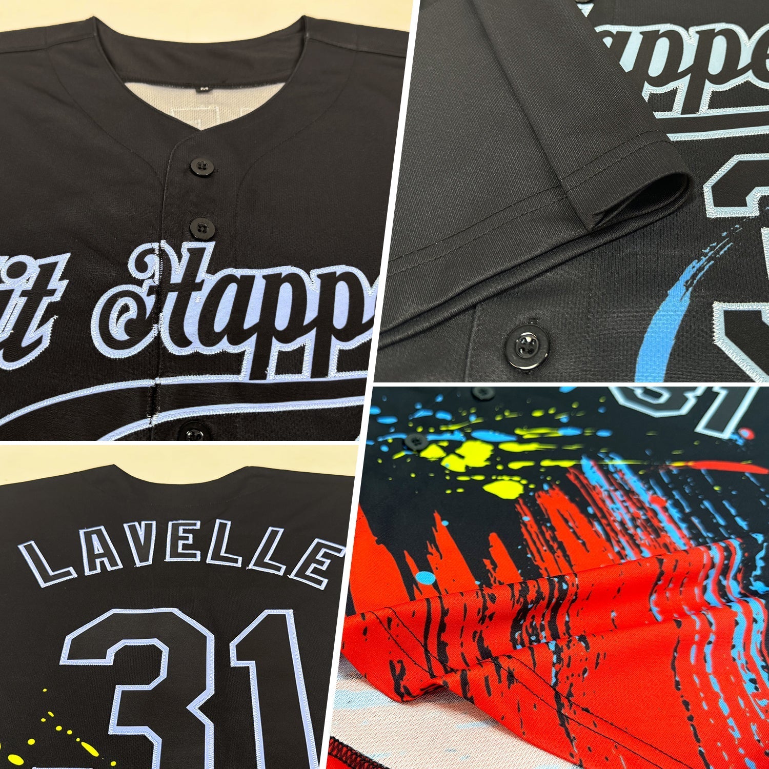 Custom Graffiti Pattern Black-Light Blue 3D Authentic Baseball Jersey baseball jersey product view 2