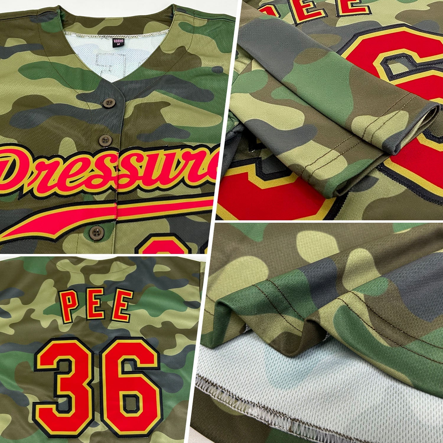 Custom Camo Red-Old Gold Authentic Salute To Service Baseball Jersey baseball jersey product view 2