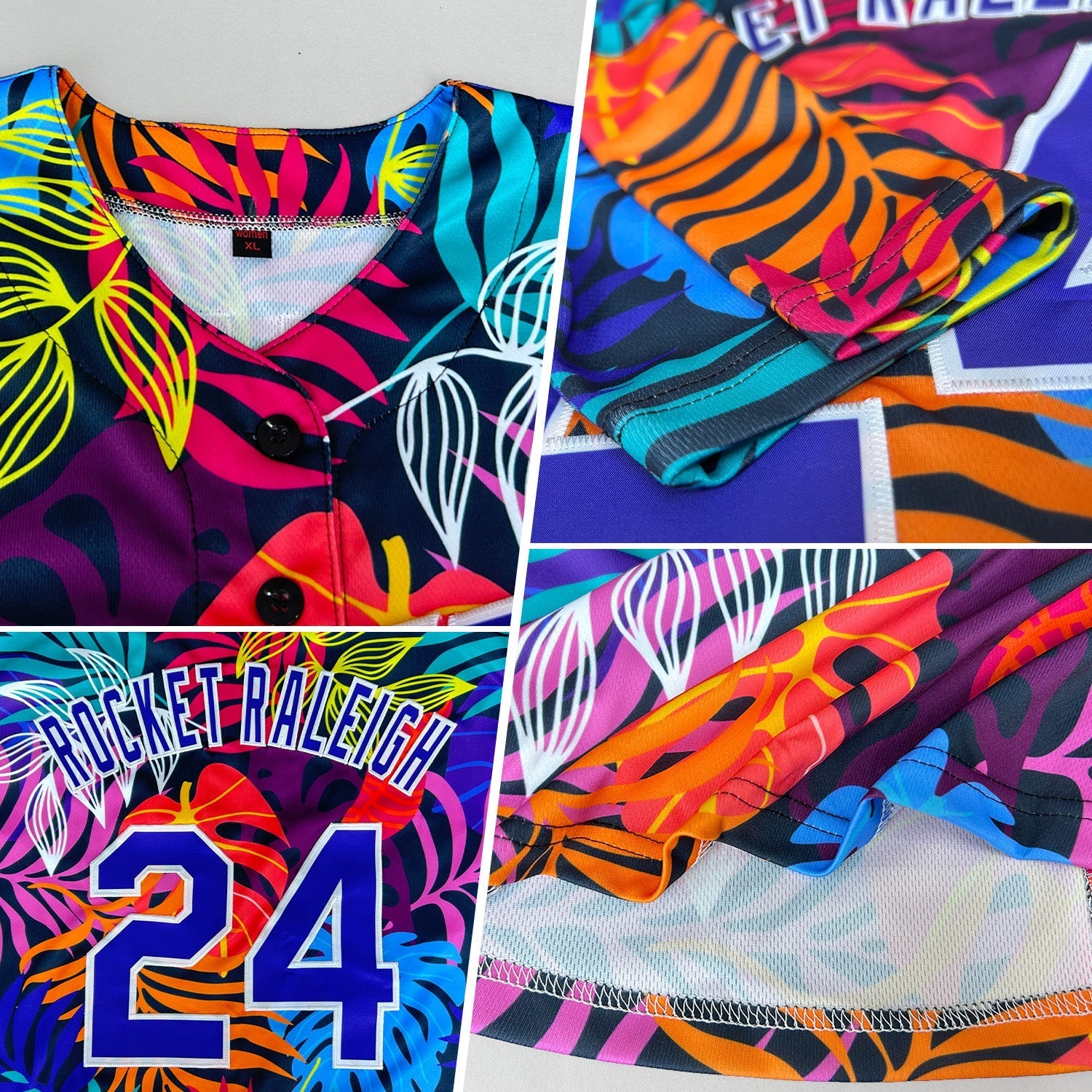 Custom White Purple-White 3D Pattern Design Hawaii Palm Trees Authentic Baseball Jersey baseball jersey product view 2