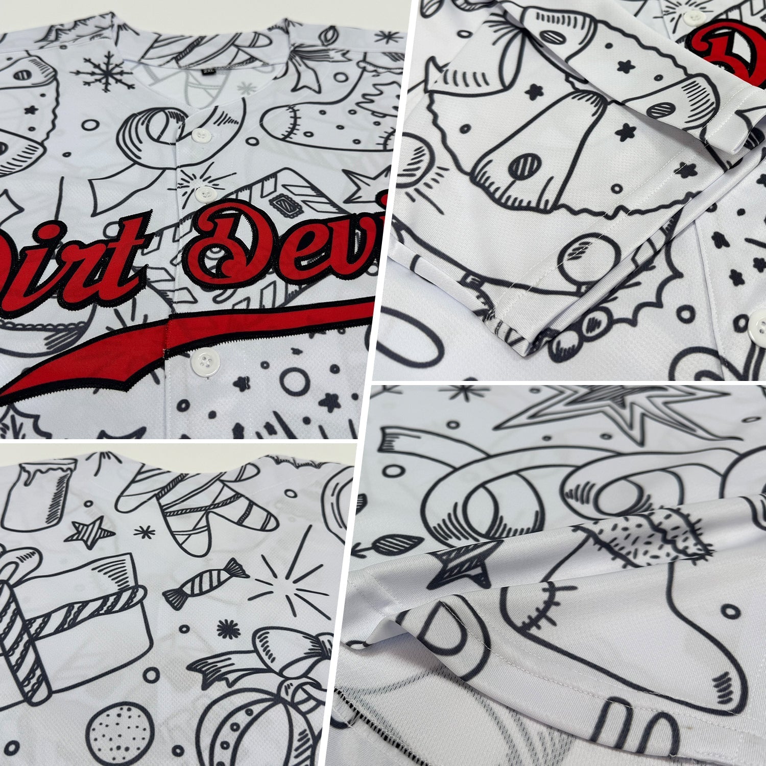 Custom Gray Red-Black Christmas 3D Authentic Baseball Jersey baseball jersey product view 2