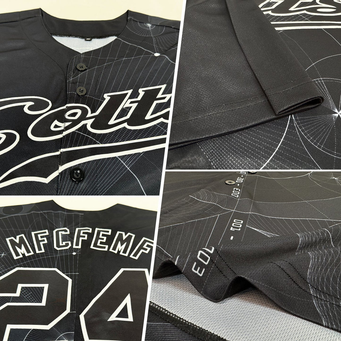 Custom Black Black-White 3D Pattern Design Geometry Authentic Baseball Jersey baseball jersey product view 2