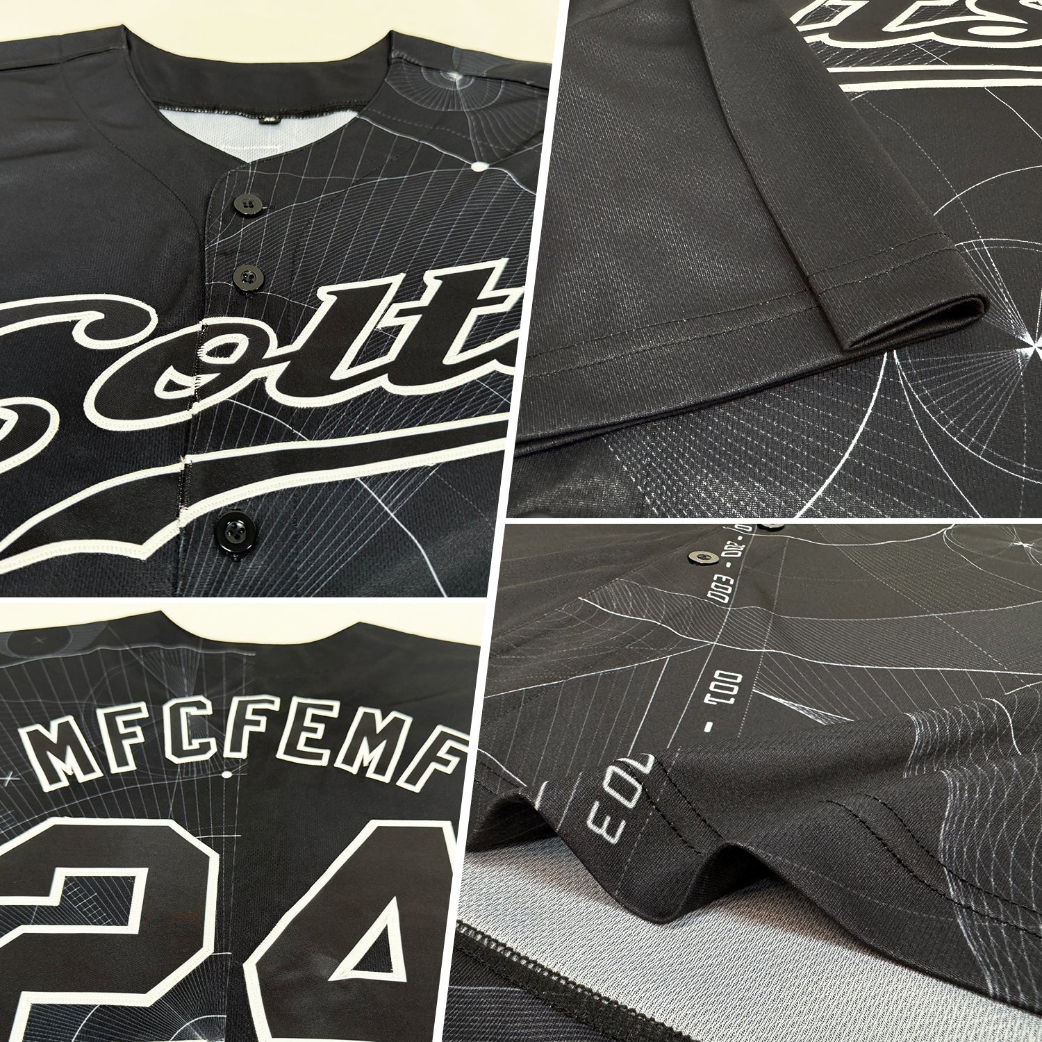 Custom Black Black-White 3D Pattern Design Geometry Authentic Baseball Jersey baseball jersey product view 2