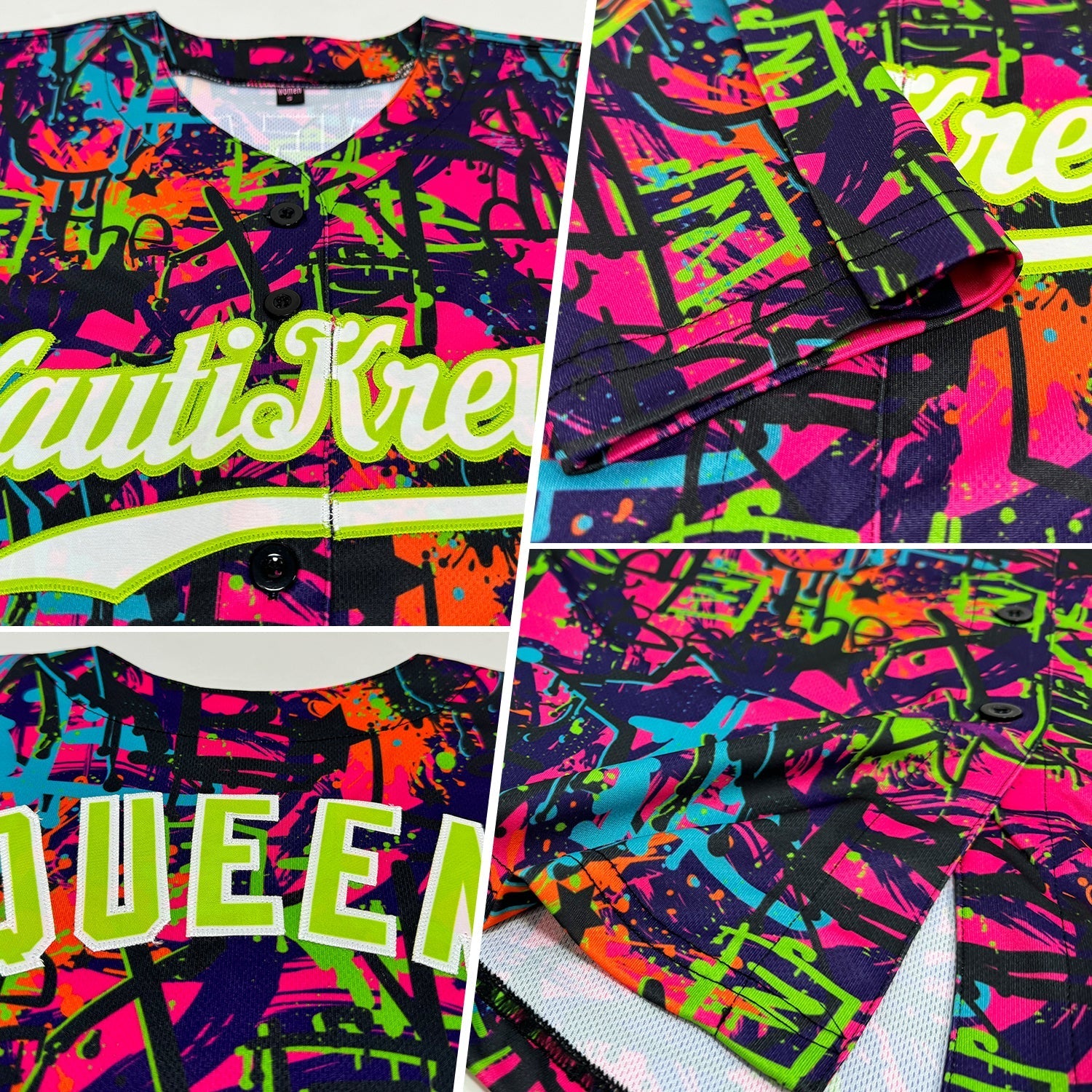 Custom Graffiti Pattern White-Neon Green 3D Authentic Baseball Jersey baseball jersey product view 2
