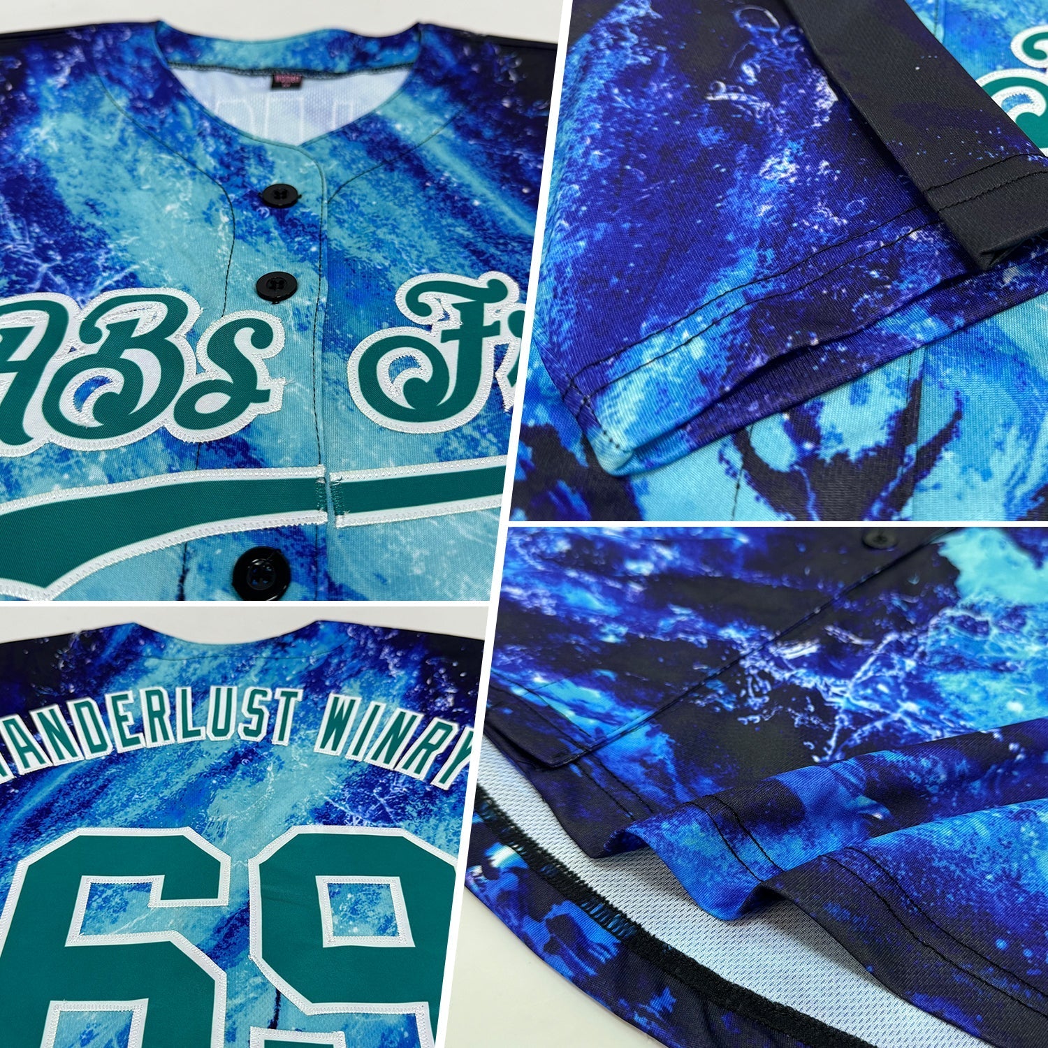 Custom Royal Teal-White 3D Pattern Design Water Dragon Authentic Baseball Jersey baseball jersey product view 2