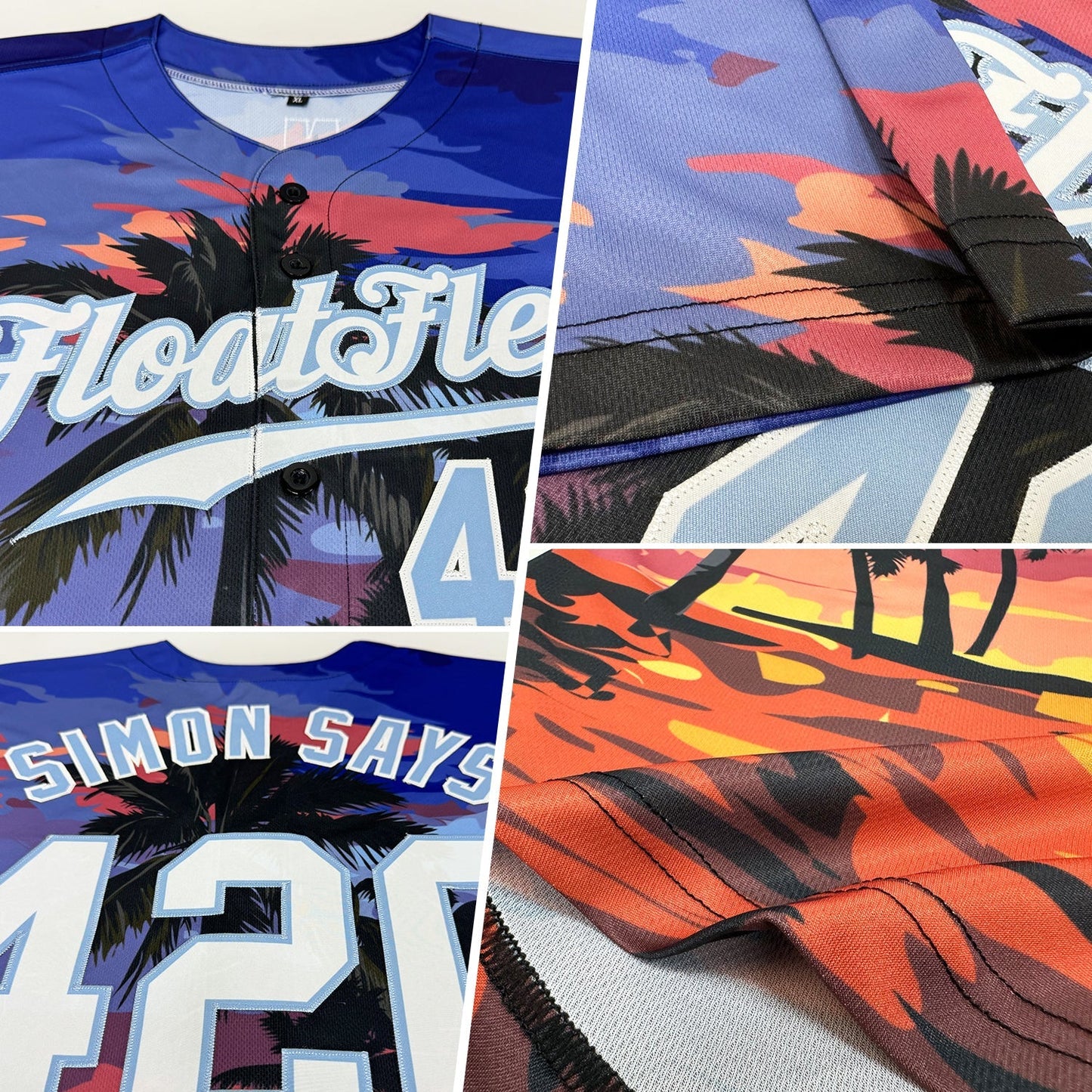 Custom Light Blue White-Light Blue 3D Pattern Design Palm Trees Authentic Baseball Jersey baseball jersey product view 2