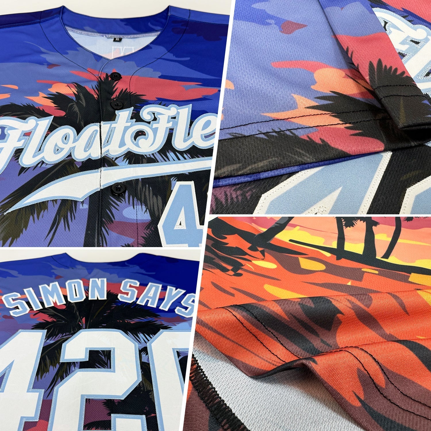 Custom Light Blue White-Light Blue 3D Pattern Design Palm Trees Authentic Baseball Jersey baseball jersey product view 2