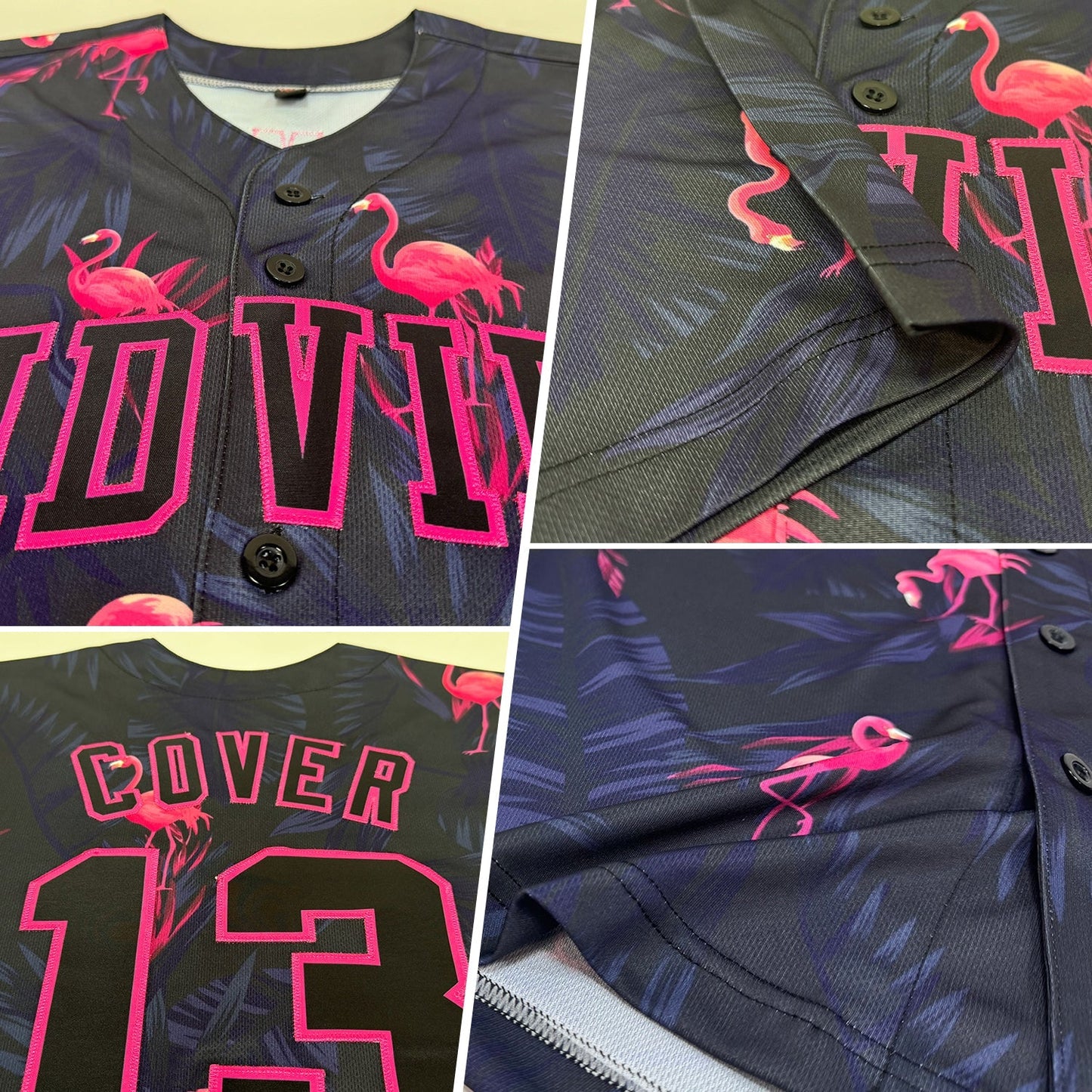 Custom 3D Pattern Design Hawaii Flamingo Authentic Baseball Jersey baseball jersey product view 2