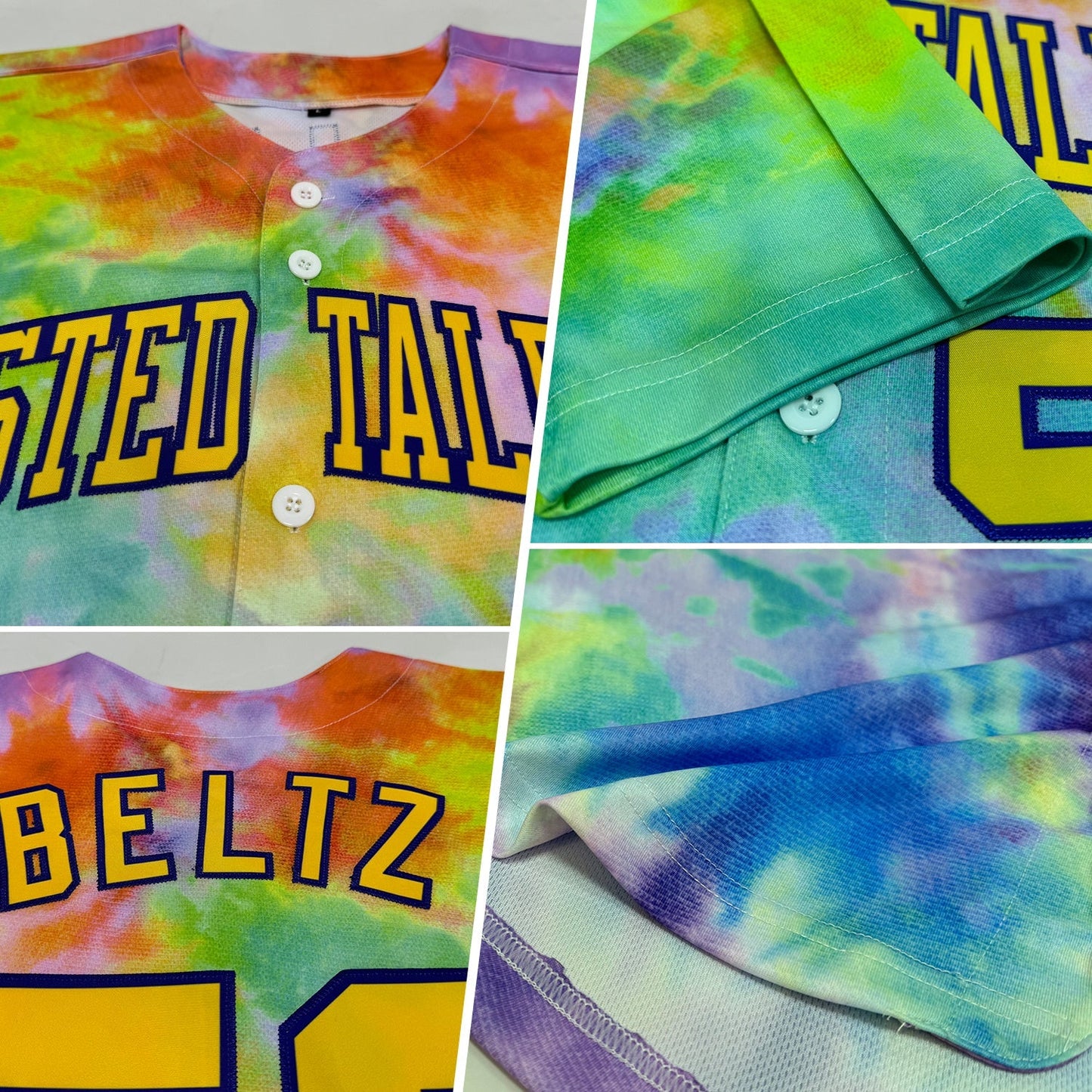 Custom Tie Dye Gold-Purple 3D Authentic Baseball Jersey baseball jersey product view 2