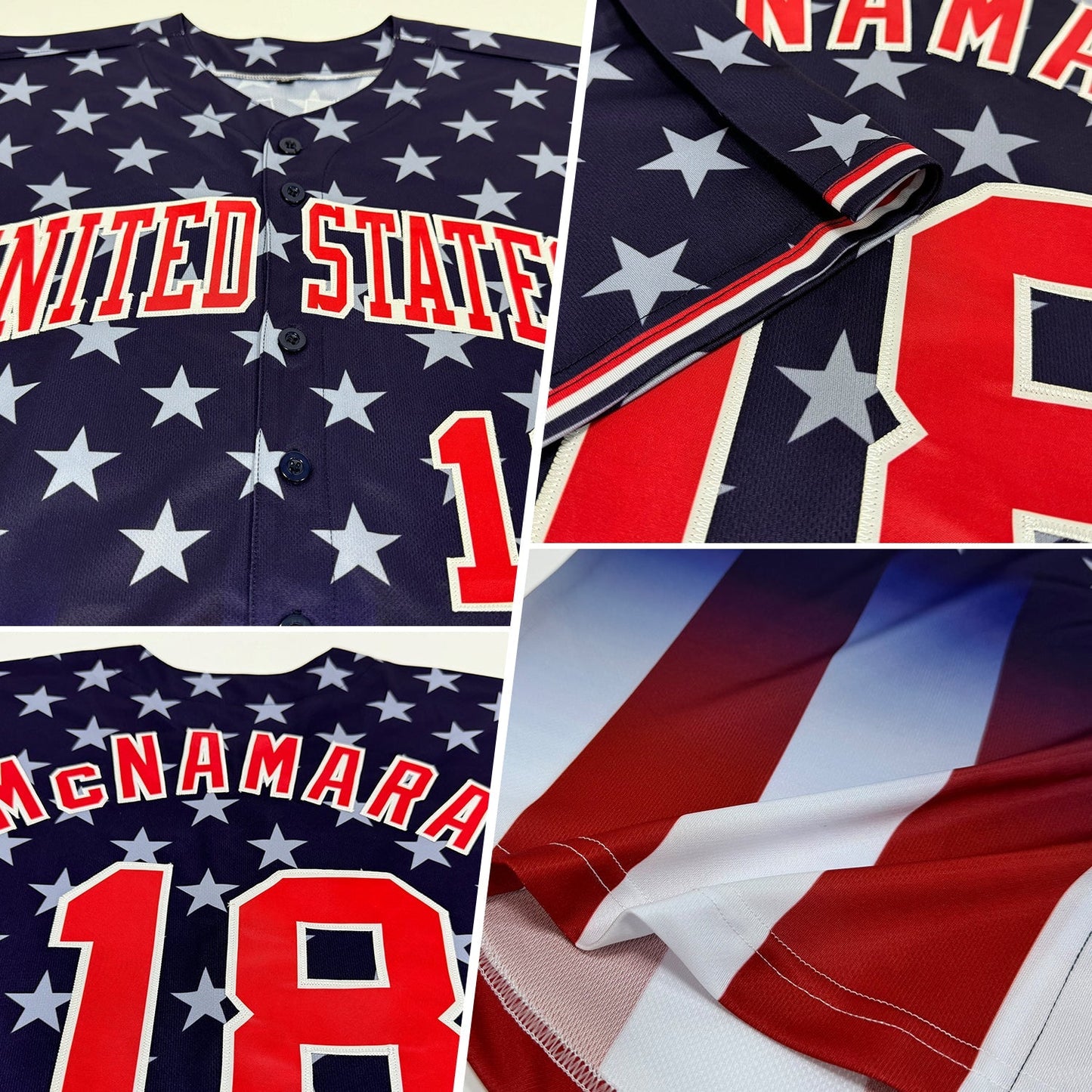 Custom Blue Red-White 3D American Flag Fashion Authentic Baseball Jersey baseball jersey product view 2
