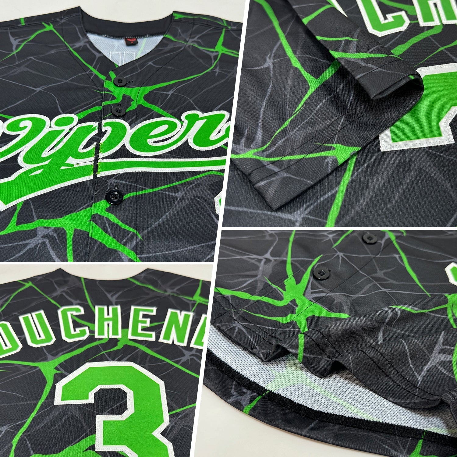 Custom Black Neon Green-White 3D Pattern Design Authentic Baseball Jersey baseball jersey product view 2