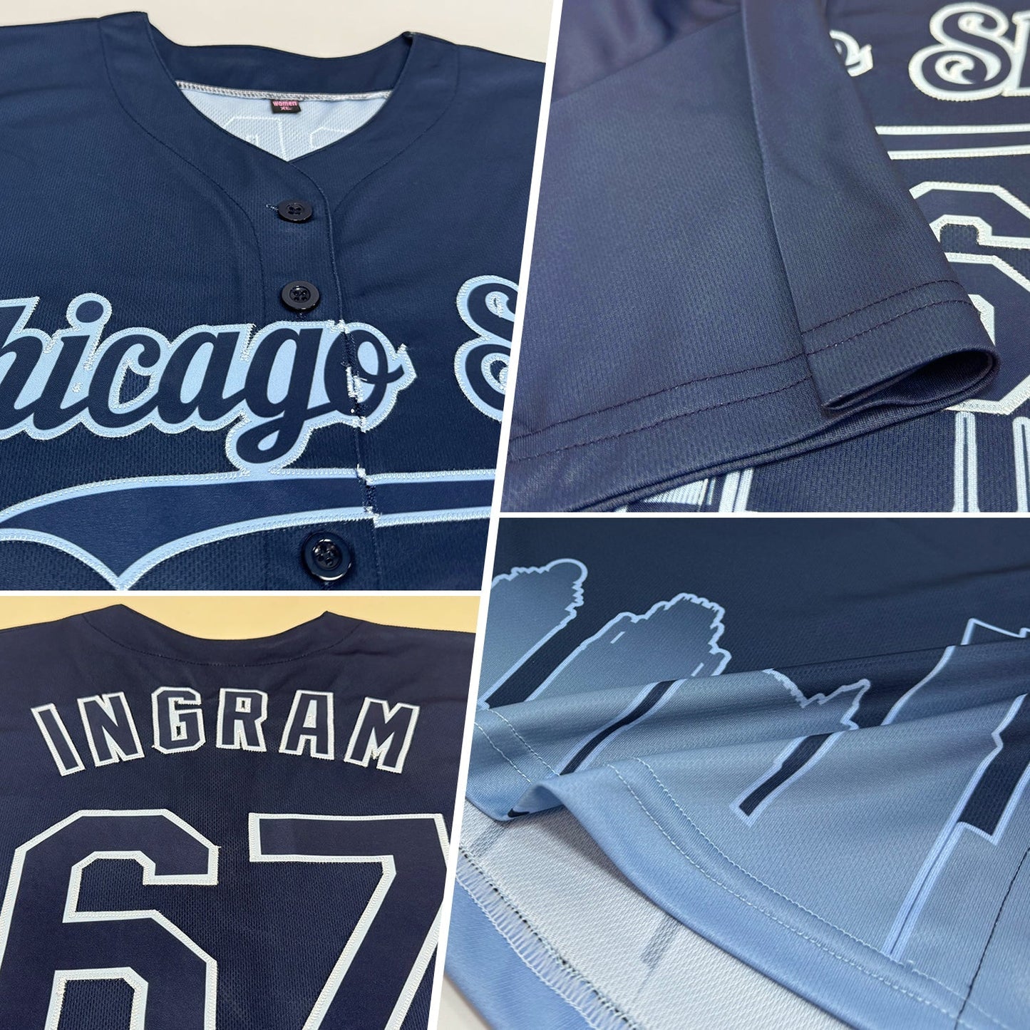 Custom Navy Light Blue 3D Chicago City Edition Fade Fashion Authentic Baseball Jersey baseball jersey product view 2