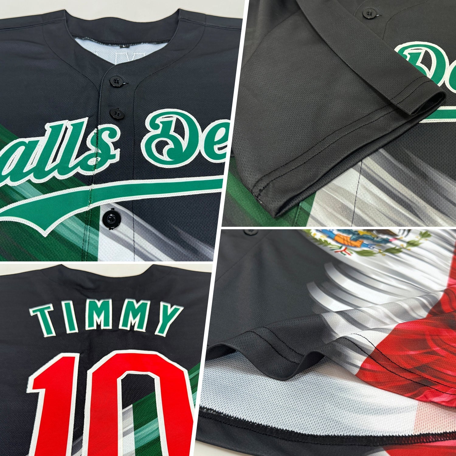 Custom Black Red-Kelly Green 3D The Abstract Wing With Mexican Flag Authentic Baseball Jersey baseball jersey product view 2