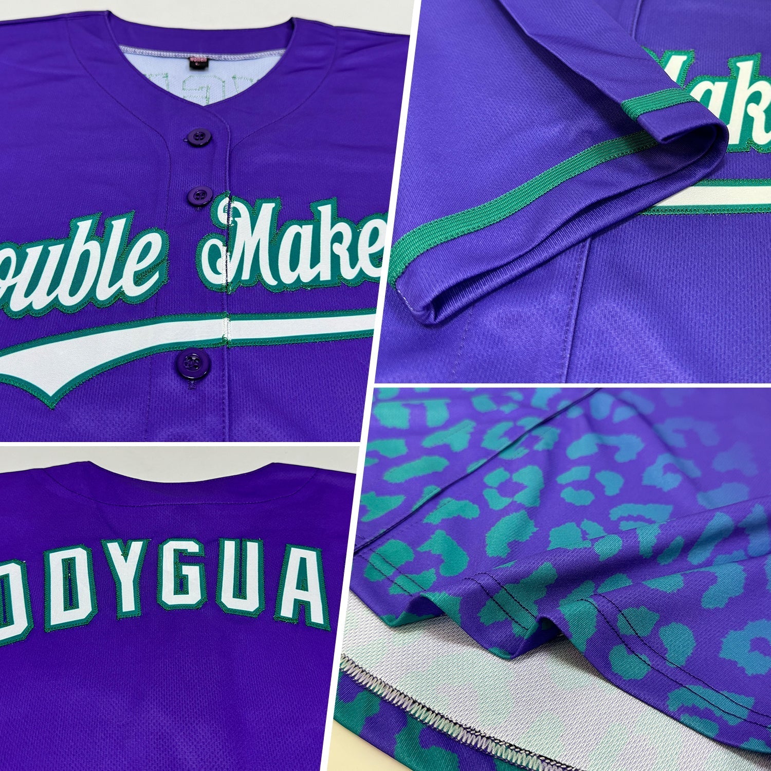 Custom Purple White-Teal 3D Pattern Design Leopard Print Fade Fashion Authentic Baseball Jersey baseball jersey product view 2