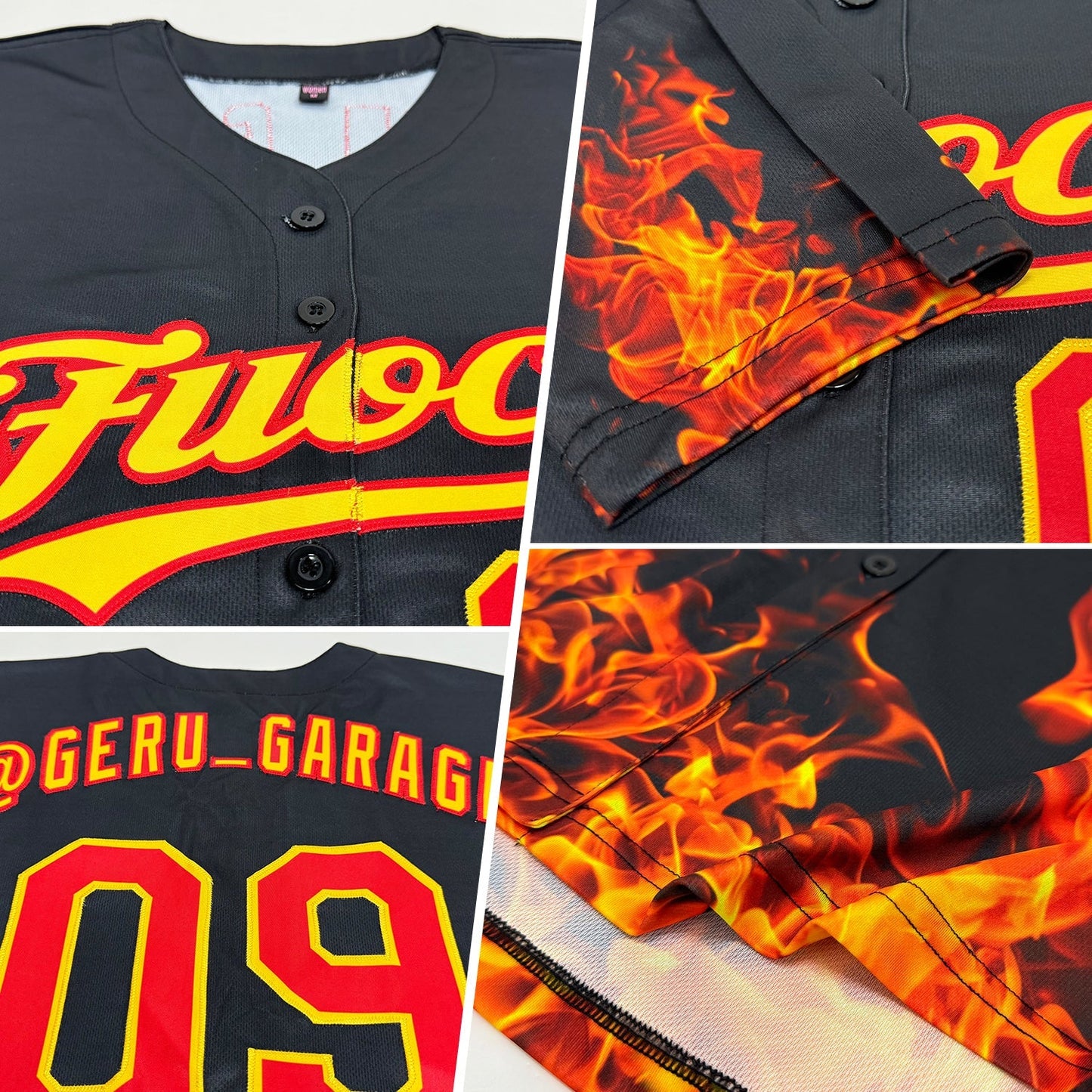 Custom Black Red-Yellow 3D Pattern Design Flame Authentic Baseball Jersey baseball jersey product view 2