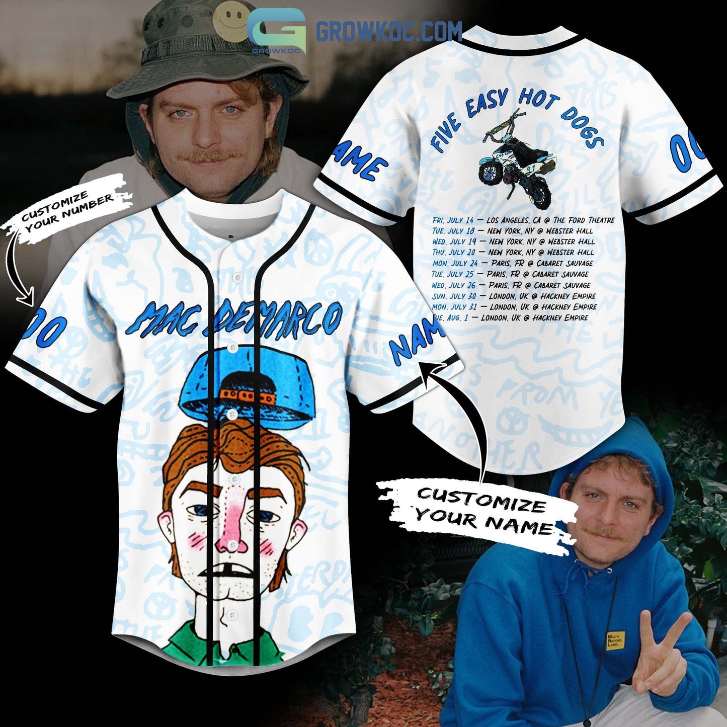 Mac Demarco Five Easy Hot Dogs Personalized Baseball Jersey baseball jersey product view 3