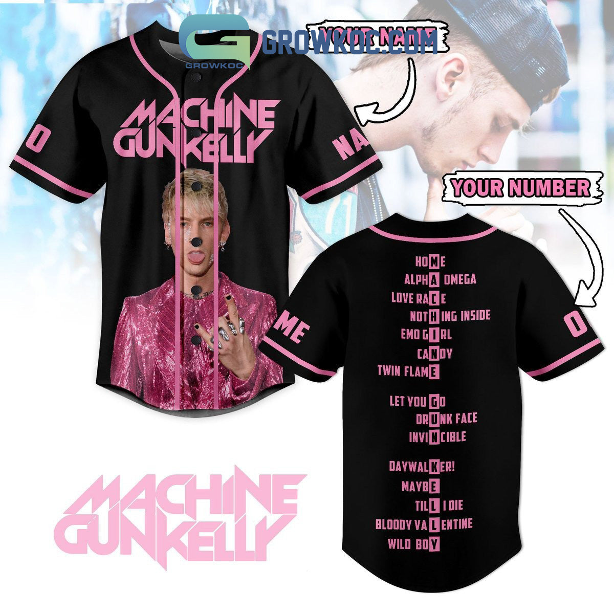 Machine Gun Kelly All Hit Song Personalized Baseball Jersey baseball jersey product view 1