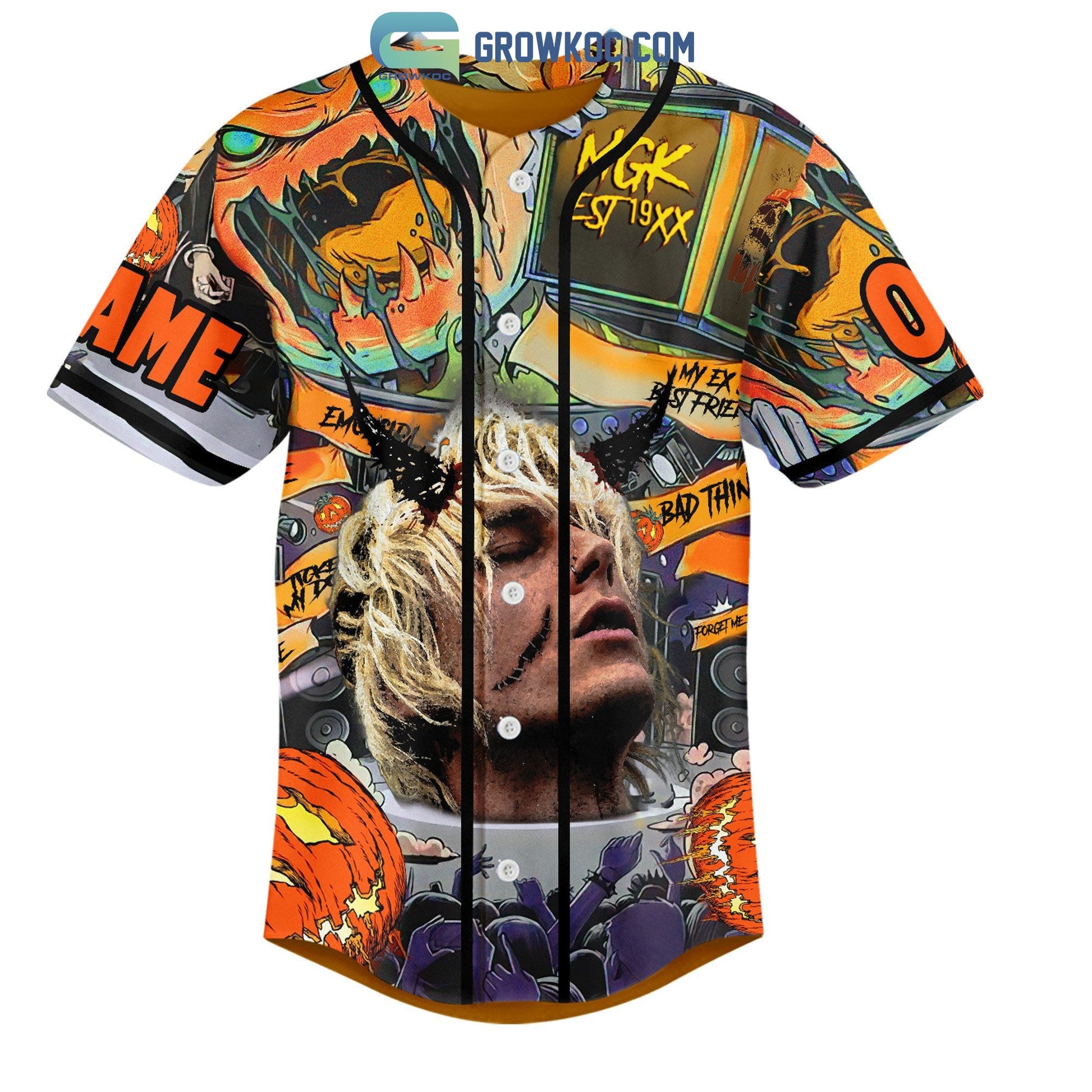 Machine Gun Kelly Halloween Pumpkin Personalized Baseball Jersey baseball jersey product view 2