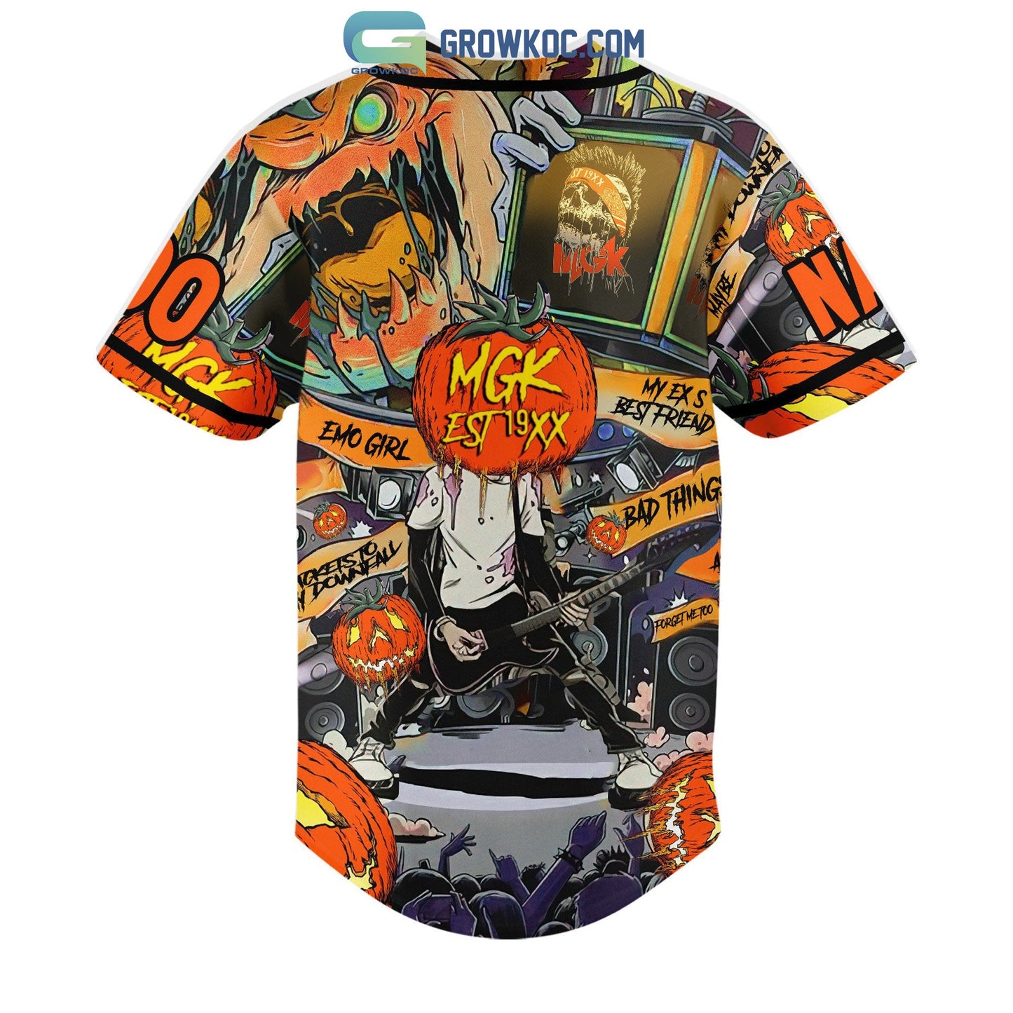Machine Gun Kelly Halloween Pumpkin Personalized Baseball Jersey baseball jersey product view 3